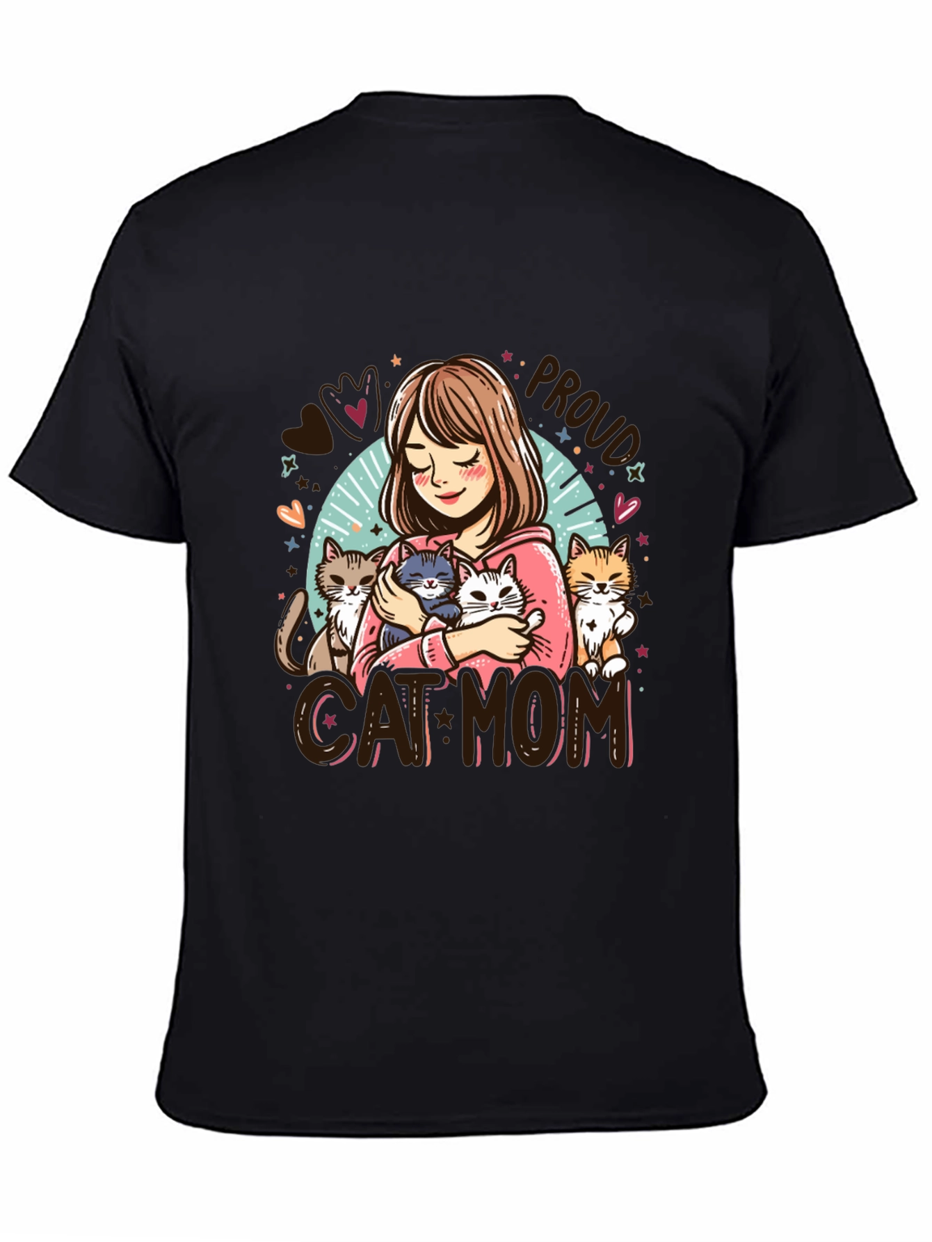 Black Proud Cat Mom T-Shirt - Adorable Pet Lover Design view 4