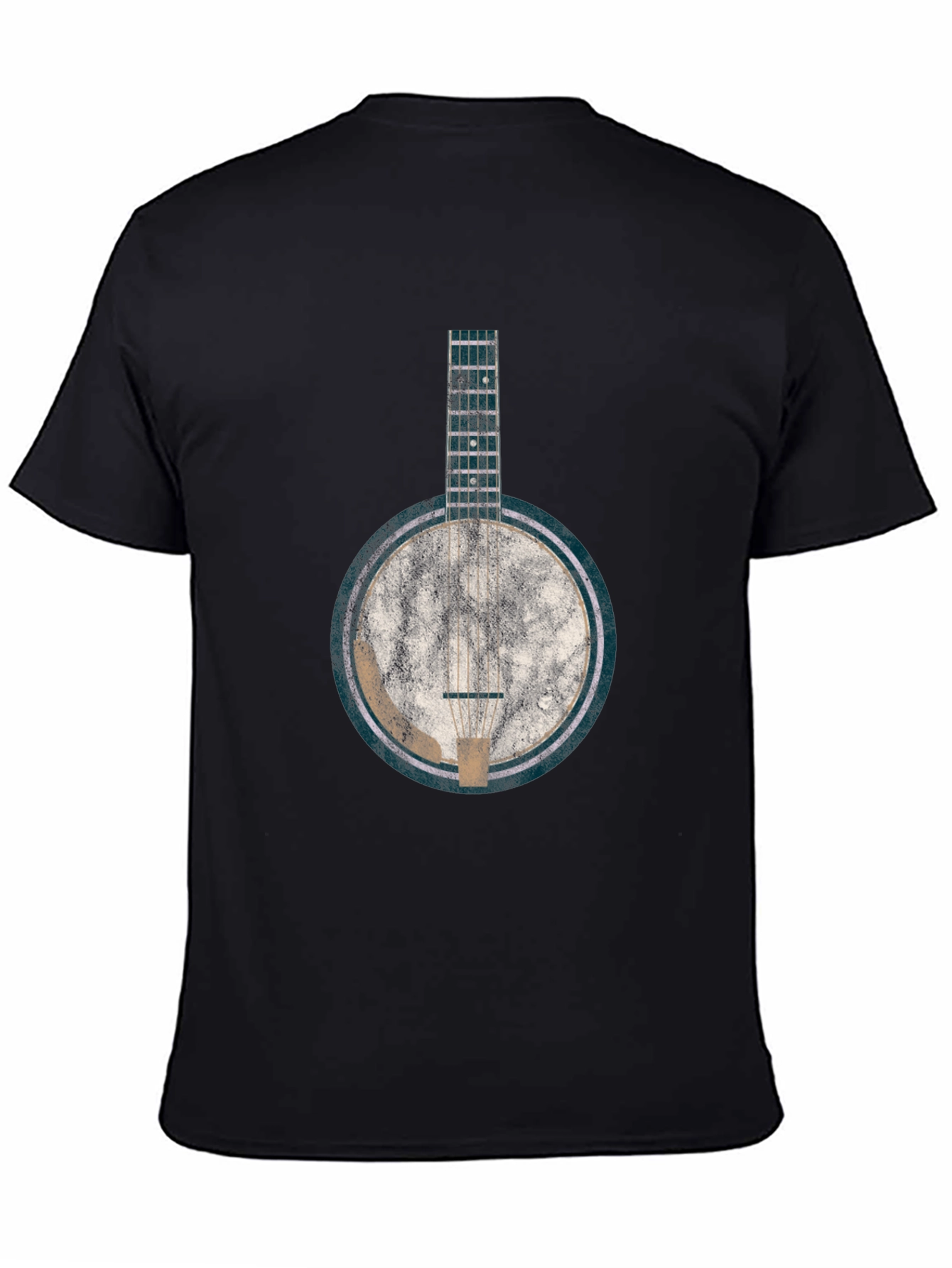 Black Vintage Banjo Graphic Tee - Black Cotton Blend T-Shirt view 4