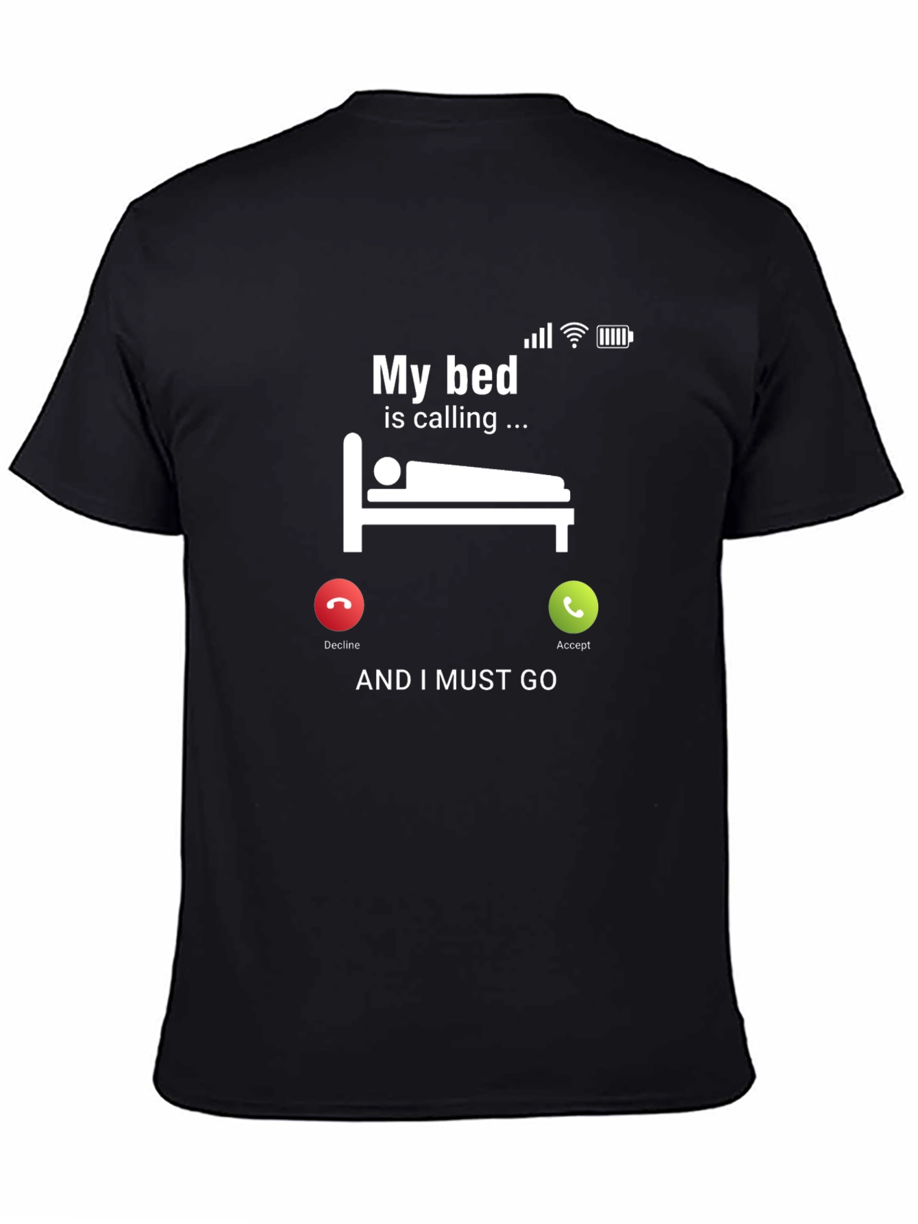 Black Funny "My Bed is Calling" Graphic T-Shirt view 4