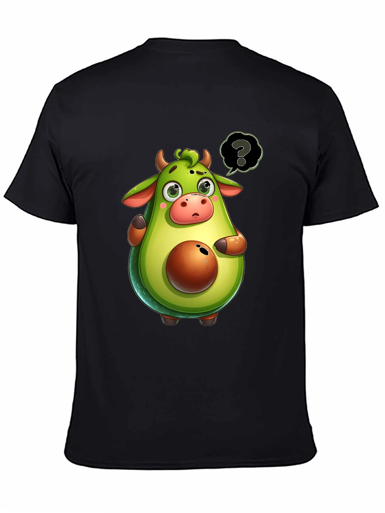 Black Avocado Cow Cartoon T-Shirt - Unique & Funny! view 4