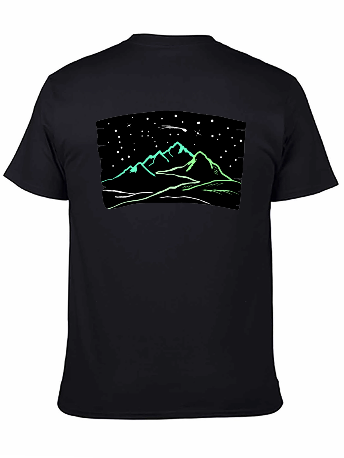 Black Night Sky Mountain T-Shirt - Glow in the Dark view 4