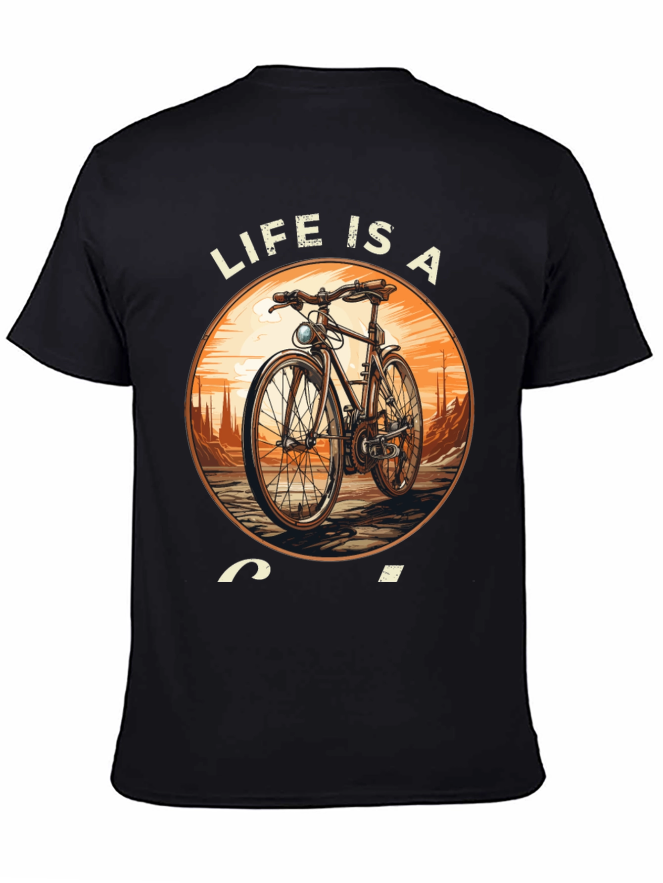 Black Life is a Ride T-Shirt - Classic Bicycle Design view 4