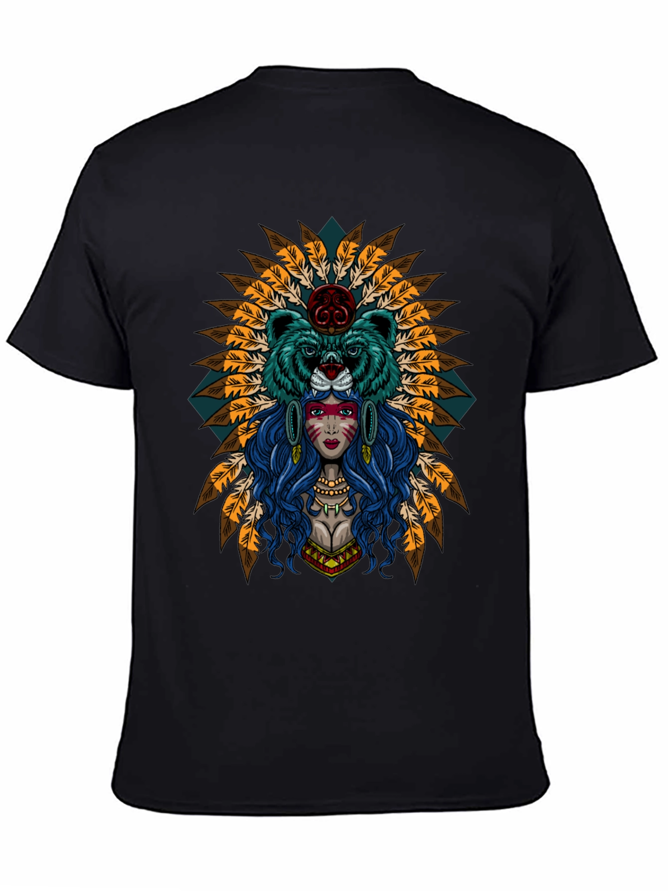 Black Native American Bear Spirit T-Shirt view 4