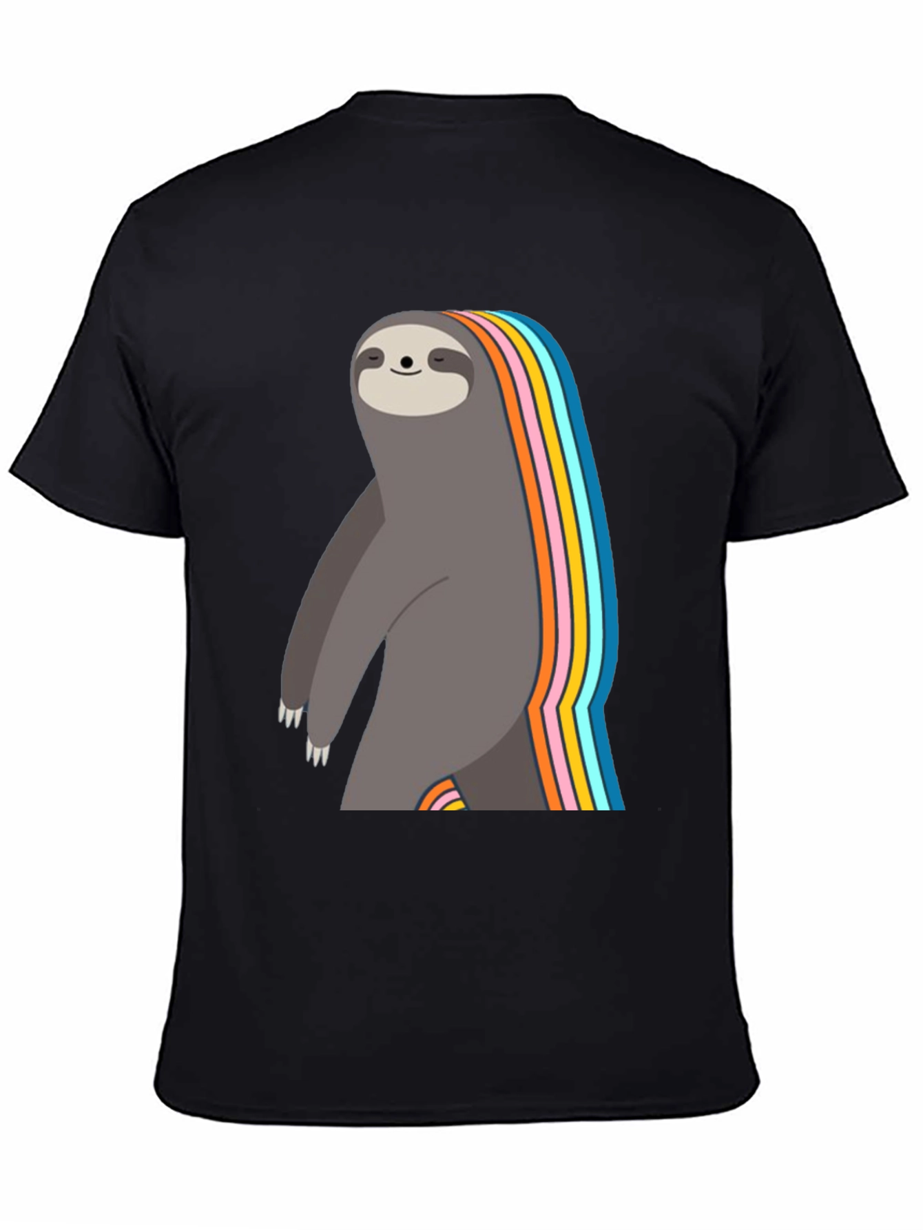 Black Rainbow Sloth Graphic T-Shirt - Men's Black Tee view 4