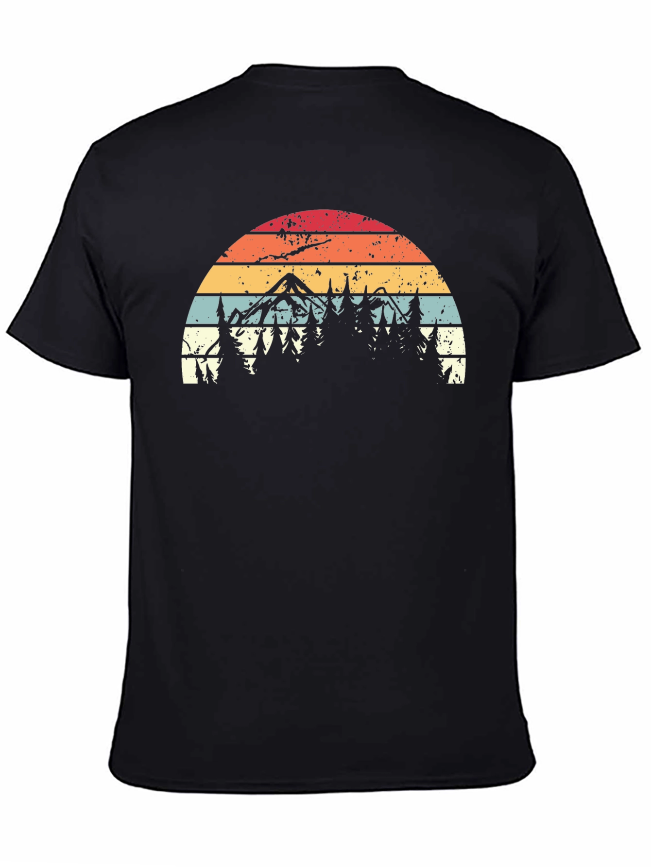 Black Retro Mountain Forest T-Shirt view 4