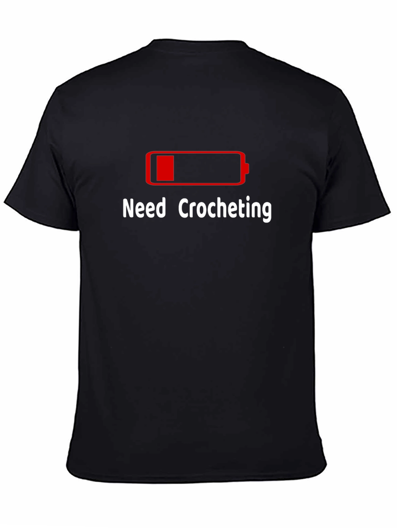 Black Need Crocheting Low Battery Graphic T-Shirt view 4