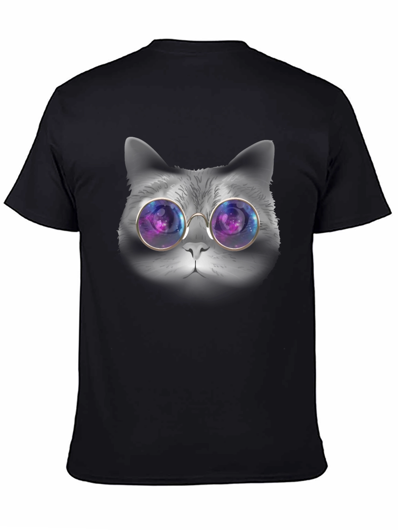 Black Cat with Galaxy Glasses T-Shirt view 4