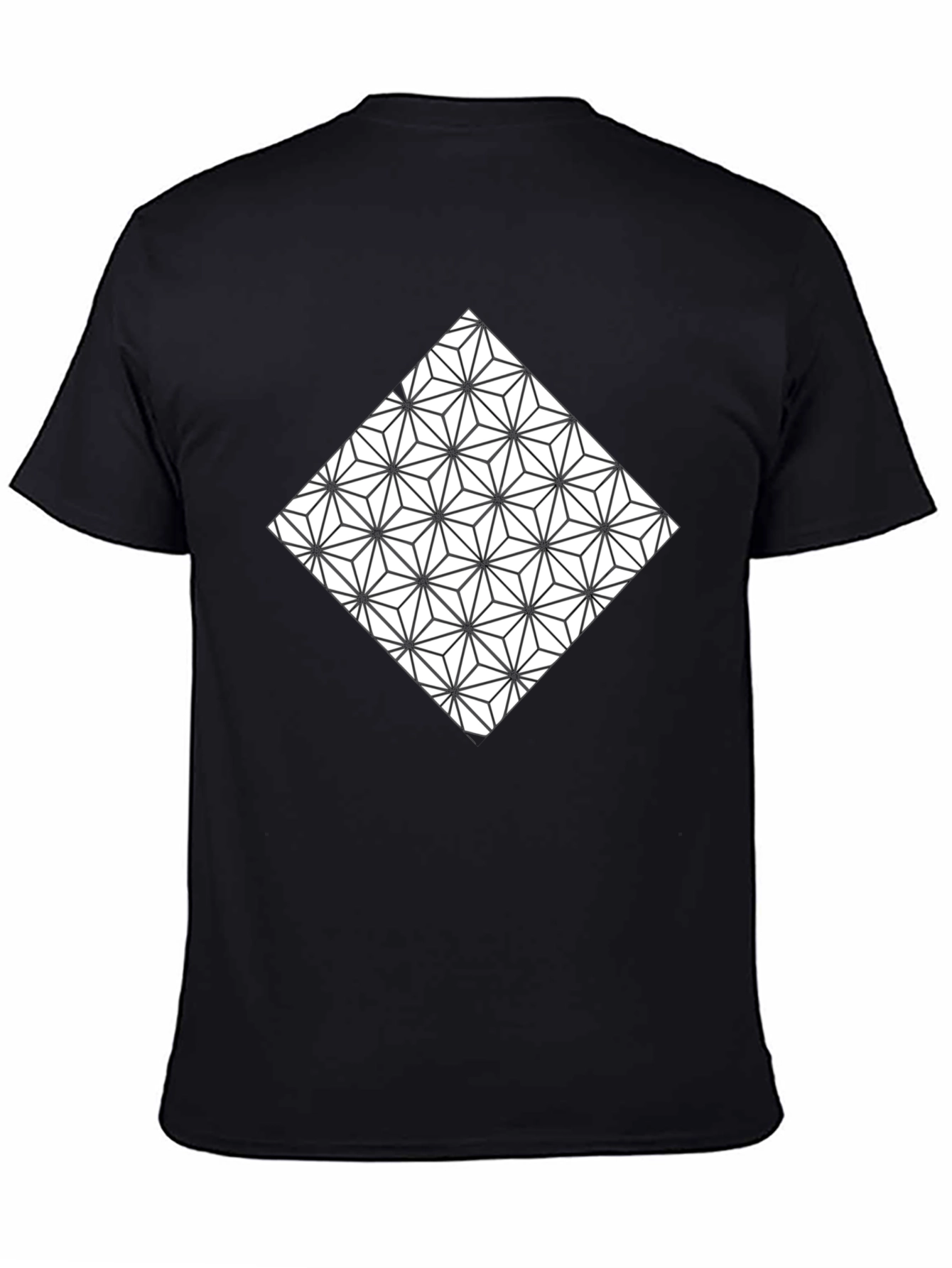 Black Geometric Triangle Pattern Black T-Shirt view 4
