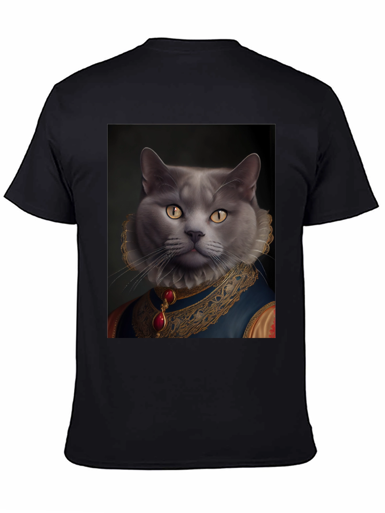 Black Royal Cat Portrait T-Shirt - Unique Novelty Tee view 4