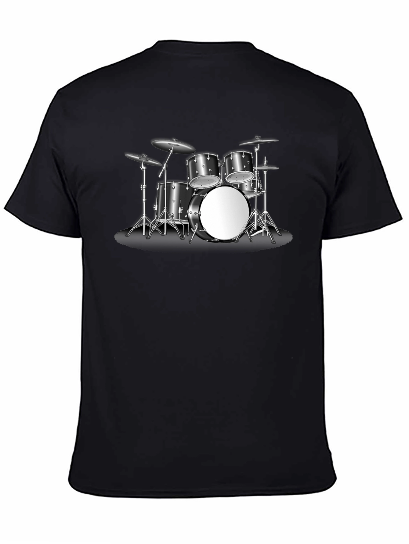 Black Drum Kit Graphic Tee - Music Lover's Black T-Shirt view 4