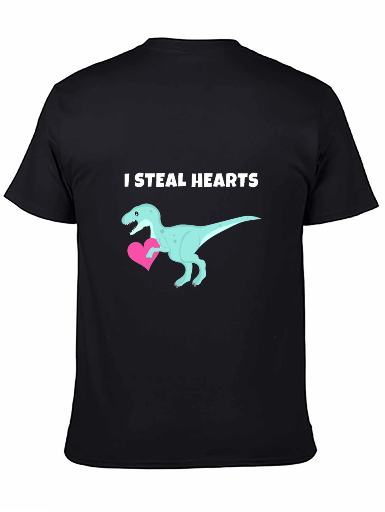 Black I Steal Hearts Dinosaur Valentine's Day T-Shirt view 4