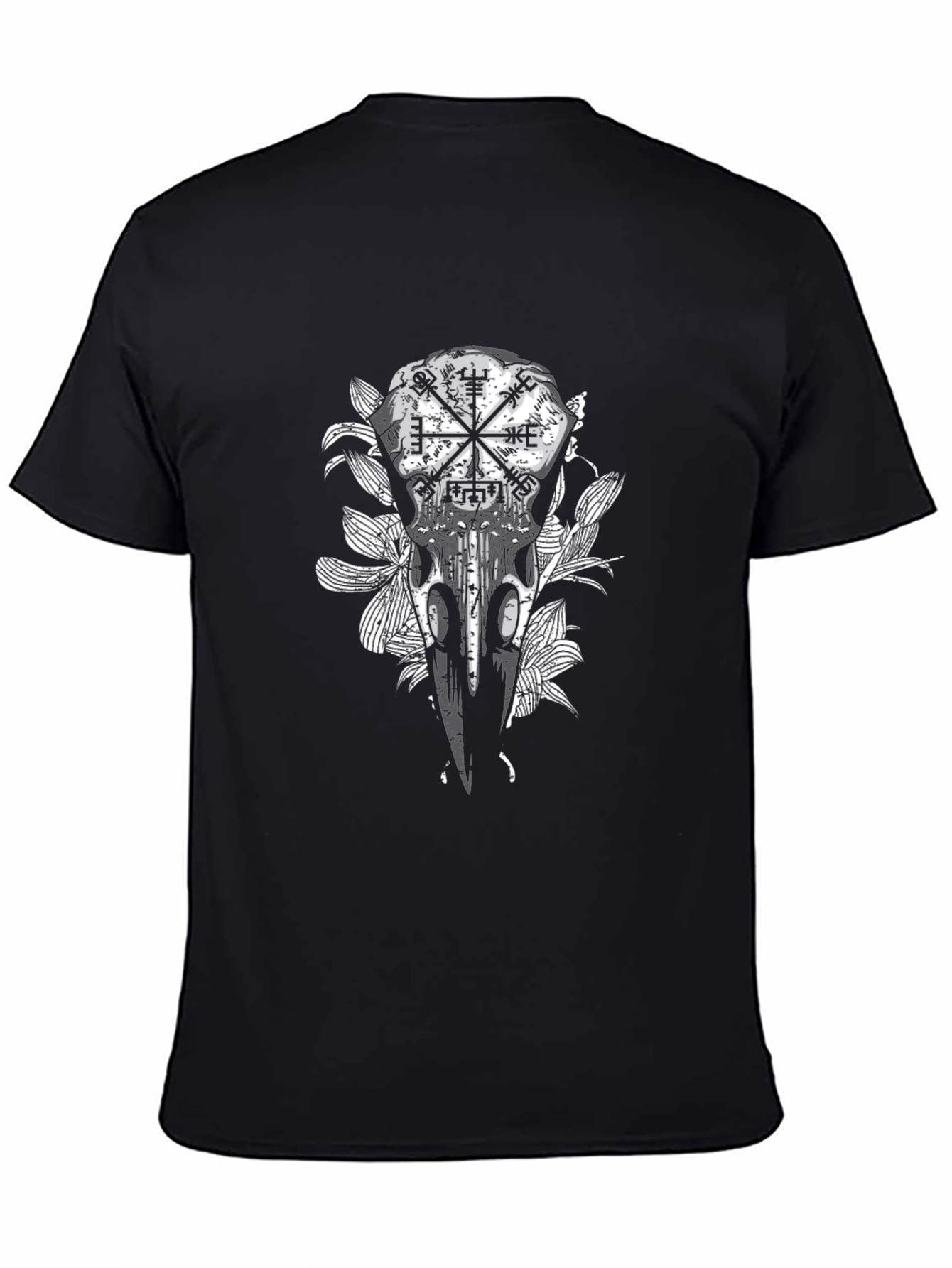Black Raven Skull & Vegvisir Black Graphic Tee view 4