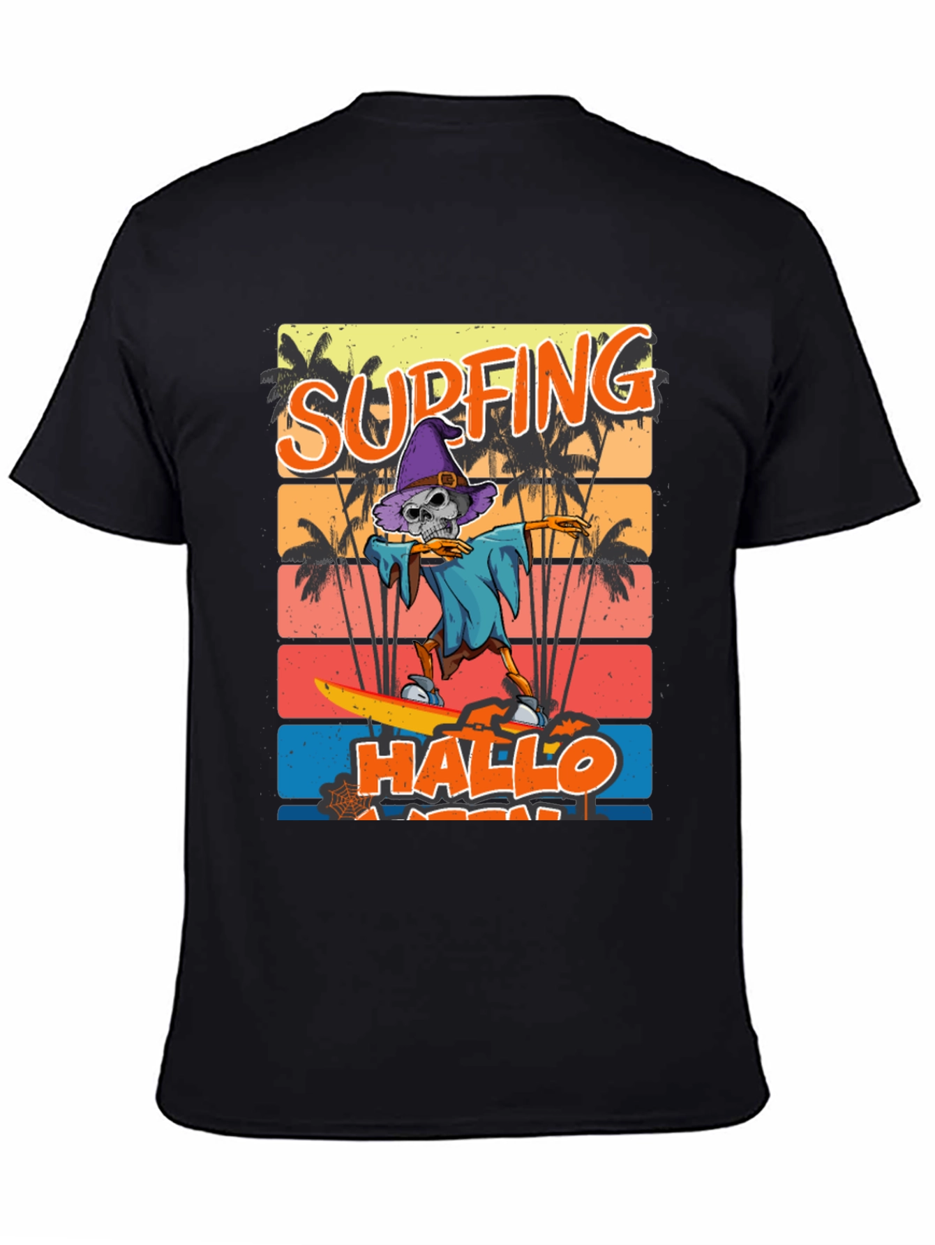 Black Surfing Hallo-ween Skeleton T-Shirt view 4