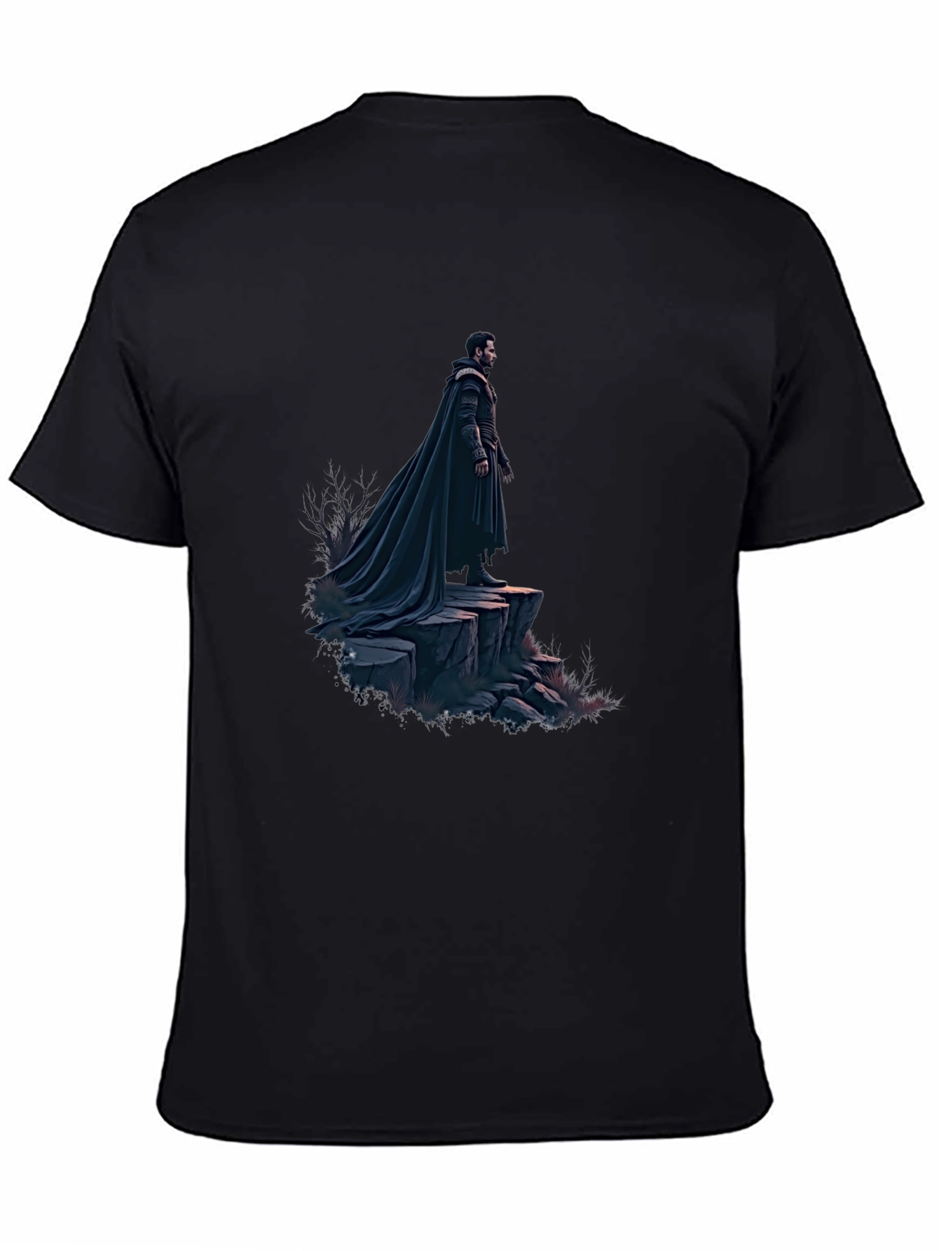 Black Black T-Shirt with Dramatic Cloaked Figure Graphic view 4