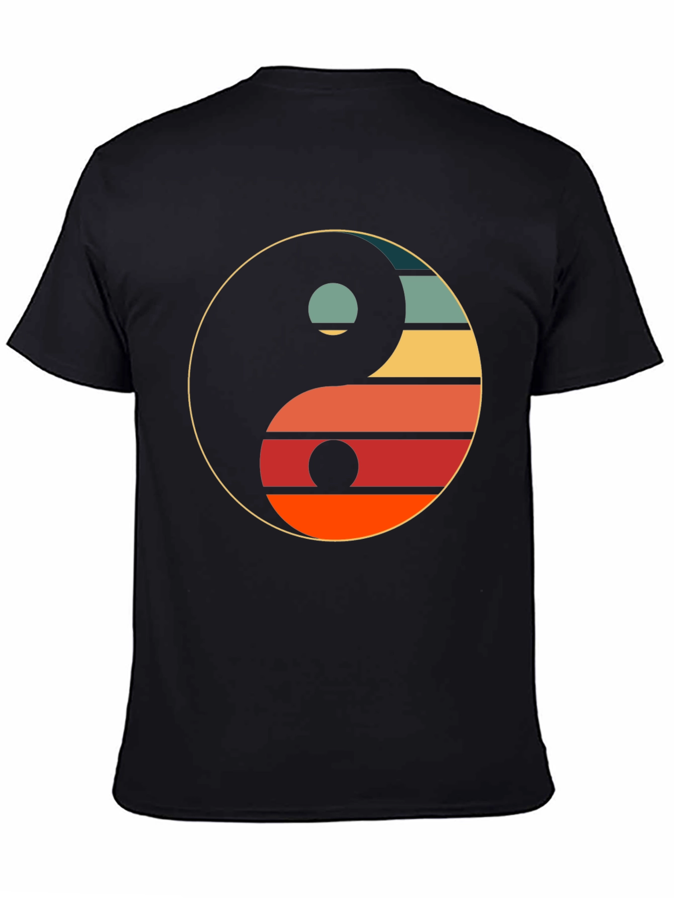 Black Yin Yang Retro Graphic Tee - Unisex Black T-Shirt view 4