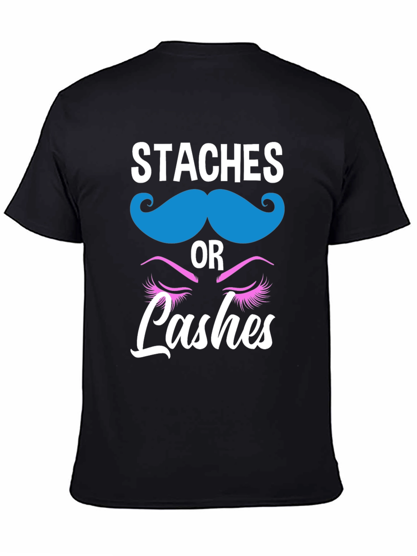 Black Staches or Lashes Gender Reveal T-Shirt view 4