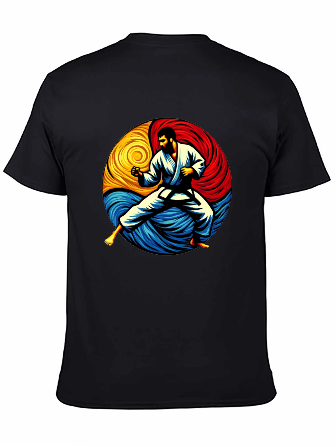 Black Karate Yin Yang Graphic Tee - Black Cotton Shirt view 4