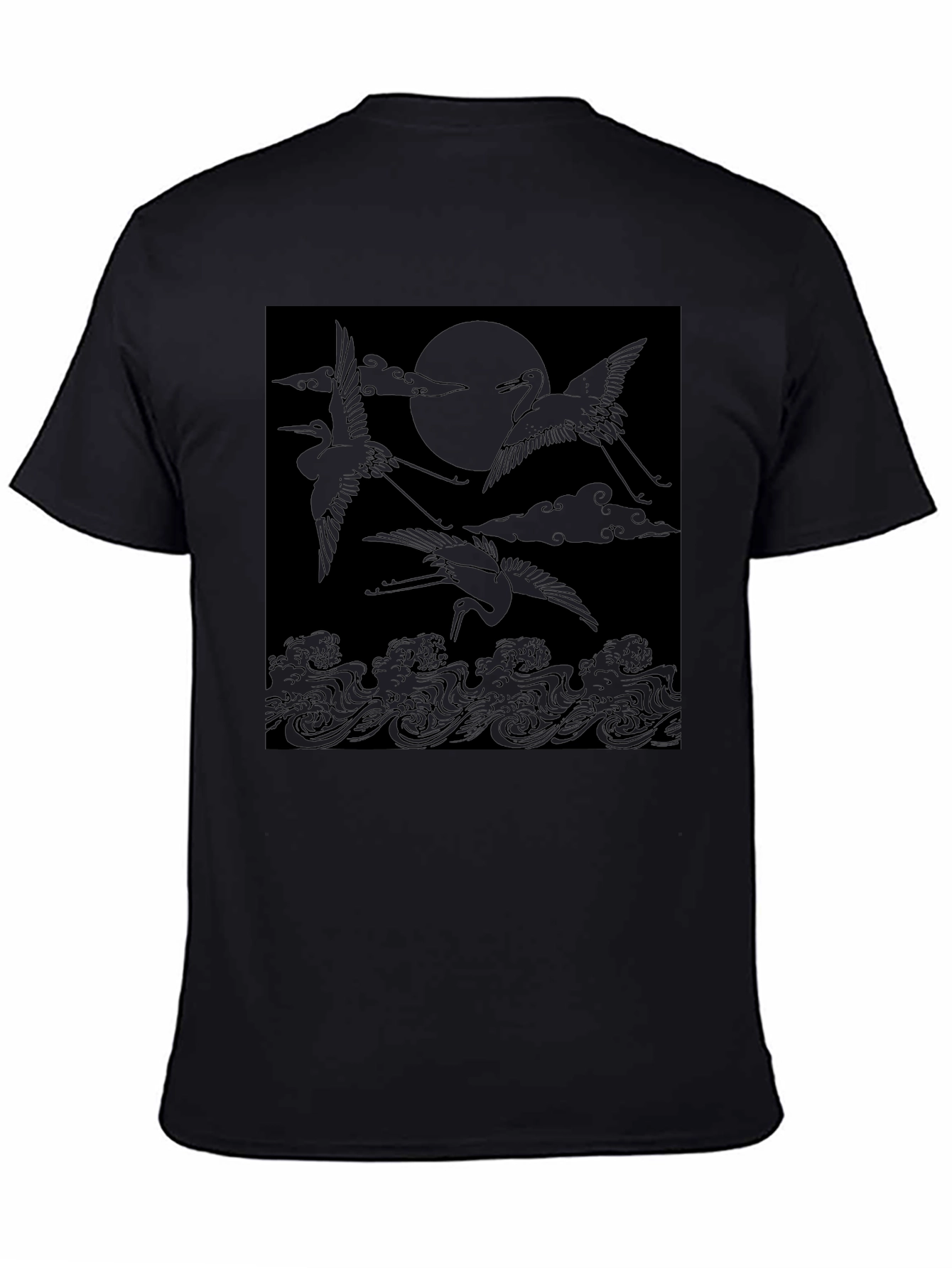 Black Crane & Moon Graphic Tee - Black view 4