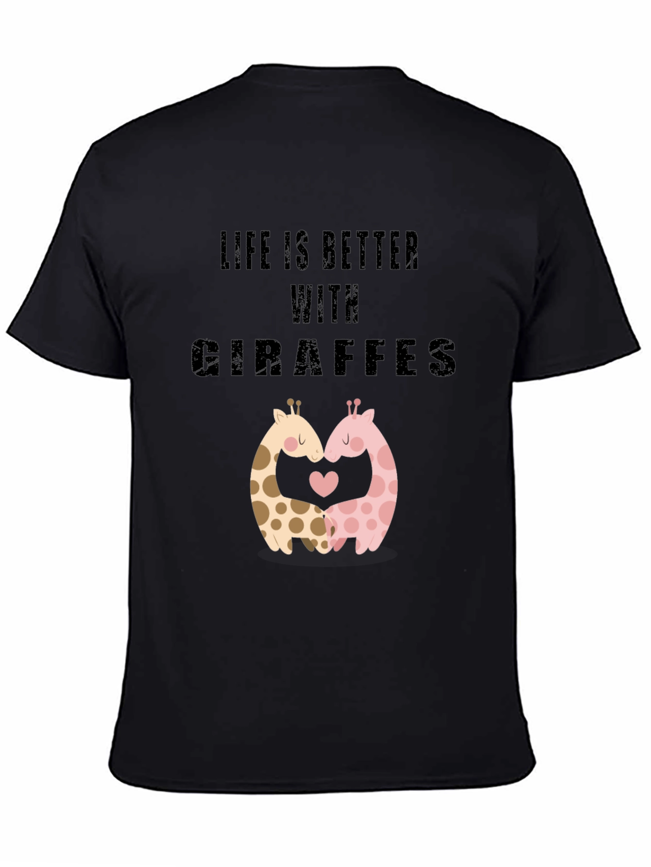 Black Life Is Better With Giraffes Black T-Shirt view 4