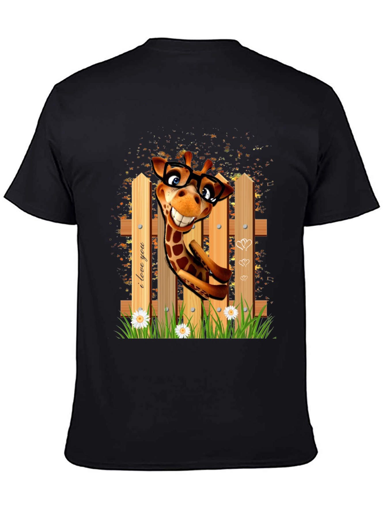 Black Funny Giraffe in Glasses T-Shirt view 4