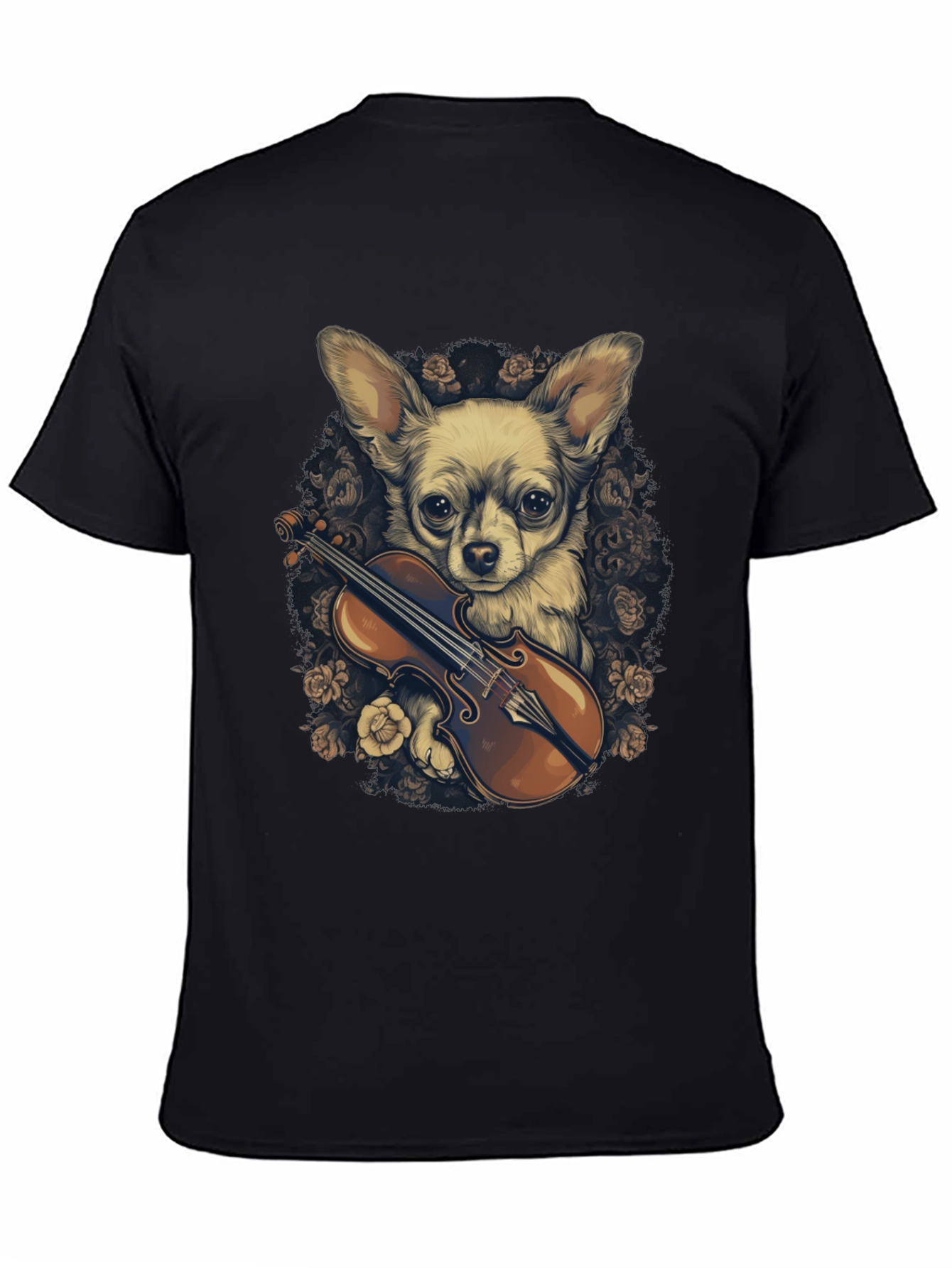 Black Chihuahua Violin T-Shirt view 4