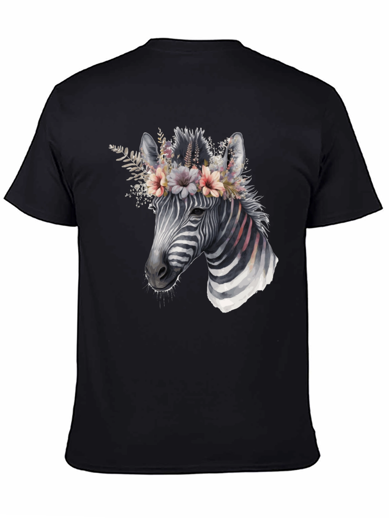 Black Zebra Floral Crown Graphic Tee - Unisex Cotton T-Shirt view 4