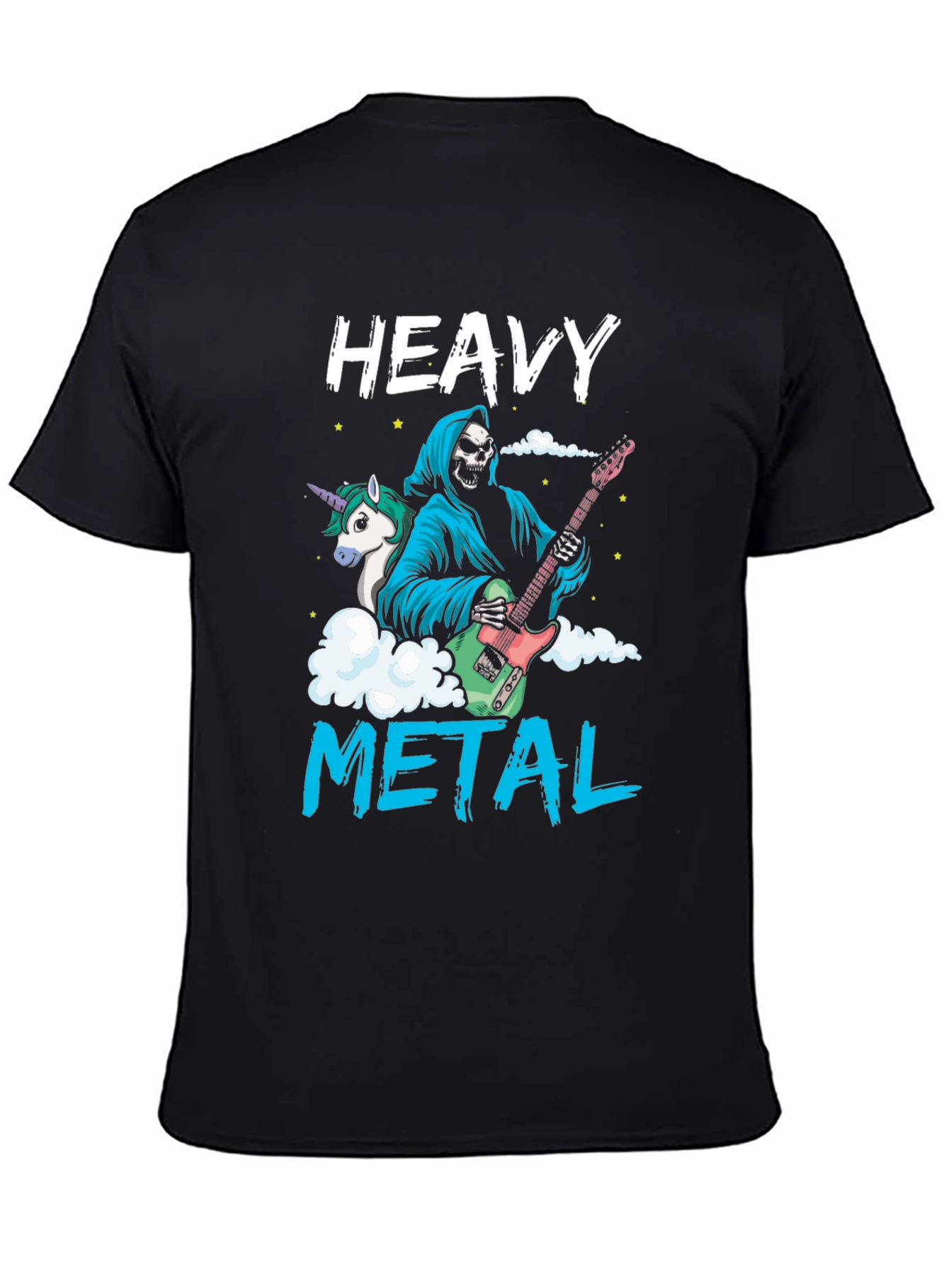 Black Heavy Metal Graphic Tee - Grim Reaper Unicorn Guitarist view 4
