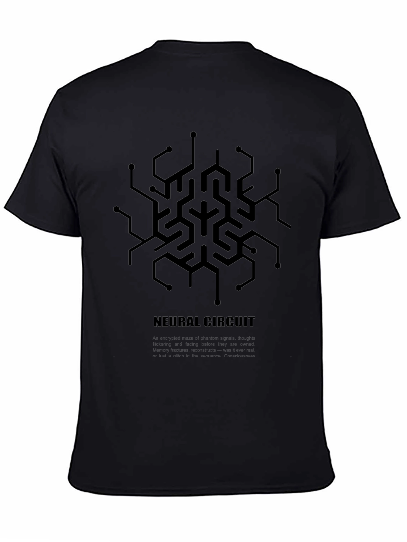 Black Neural Circuit Graphic Tee - Black Cotton T-Shirt view 4