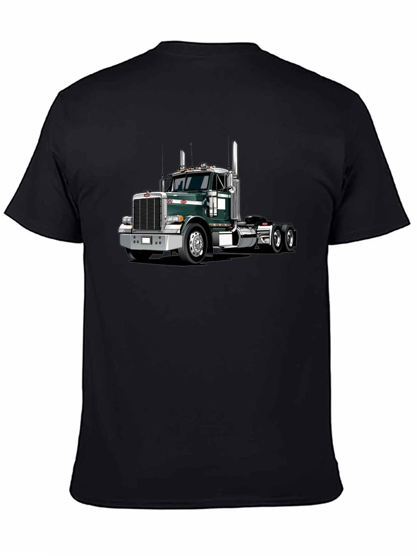 Black Trucker T-Shirt: Green Semi Truck Graphic Tee view 4