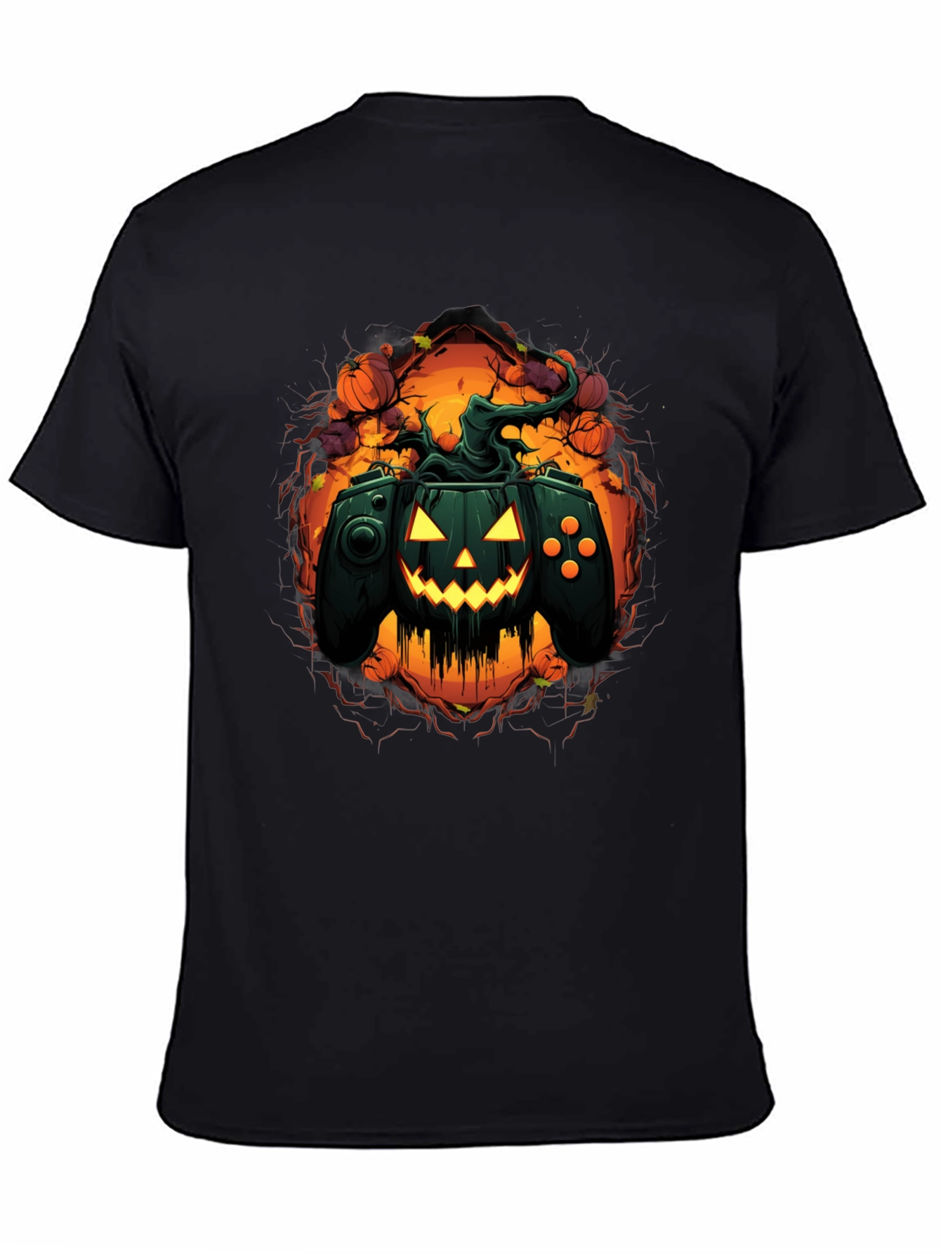 Black Halloween Gamer Pumpkin Black T-Shirt view 4