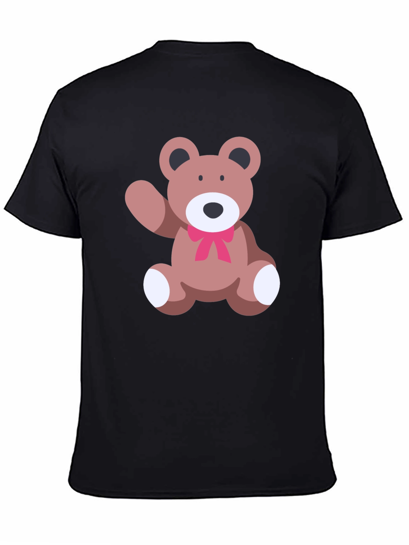 Black Cute Teddy Bear Graphic Black T-Shirt view 4