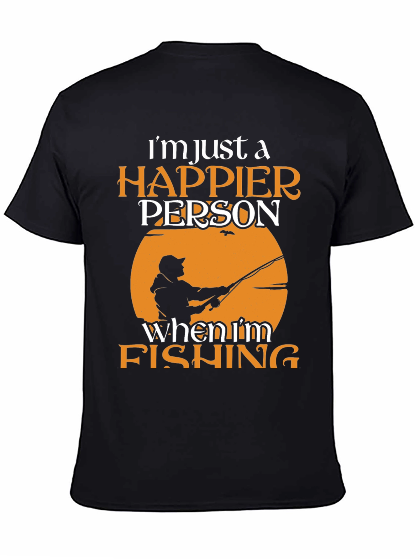Black Happier Person Fishing Graphic Tee - Soft Cotton Blend view 4