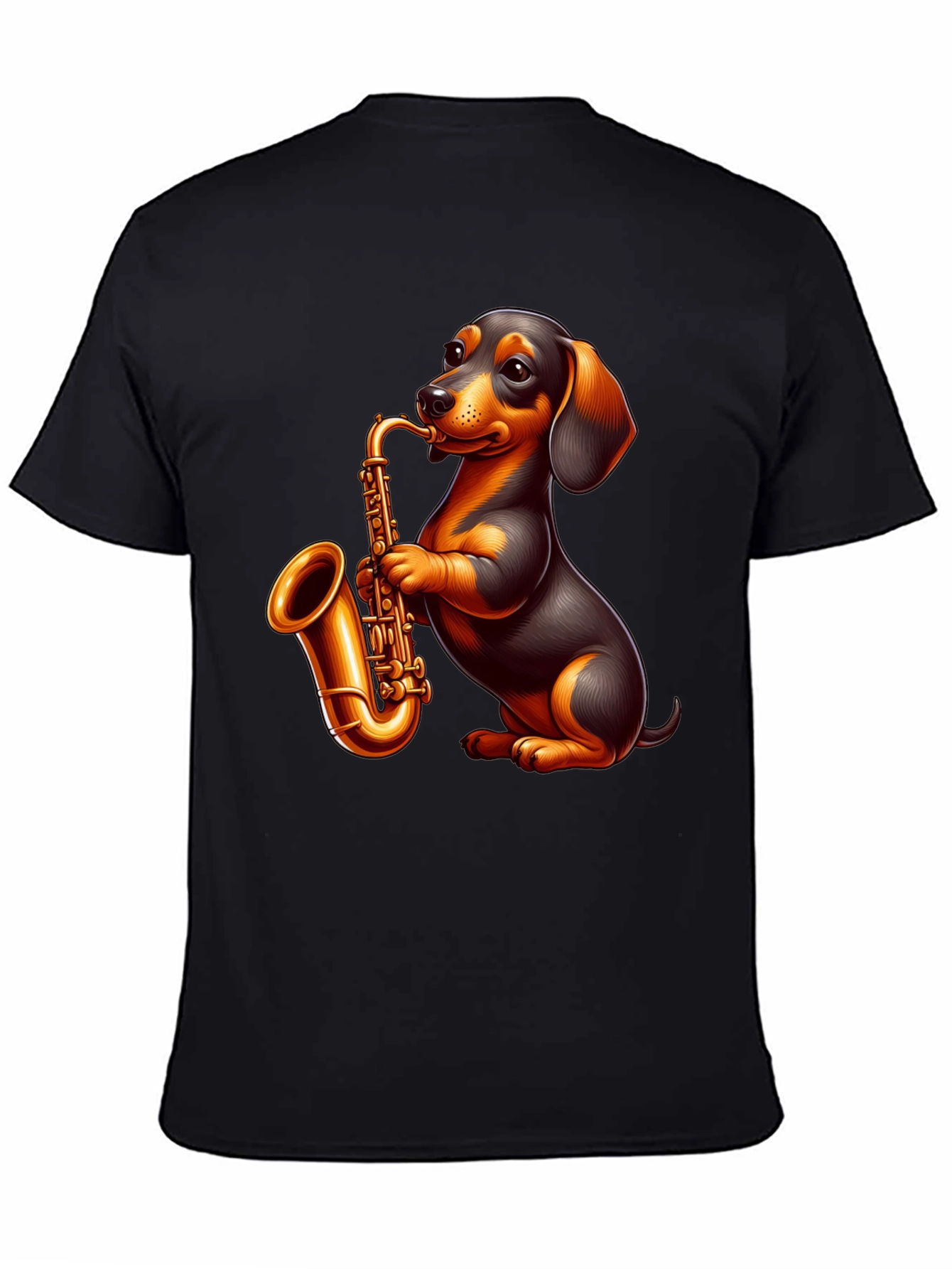 Black Dachshund Saxophone Graphic T-Shirt view 4