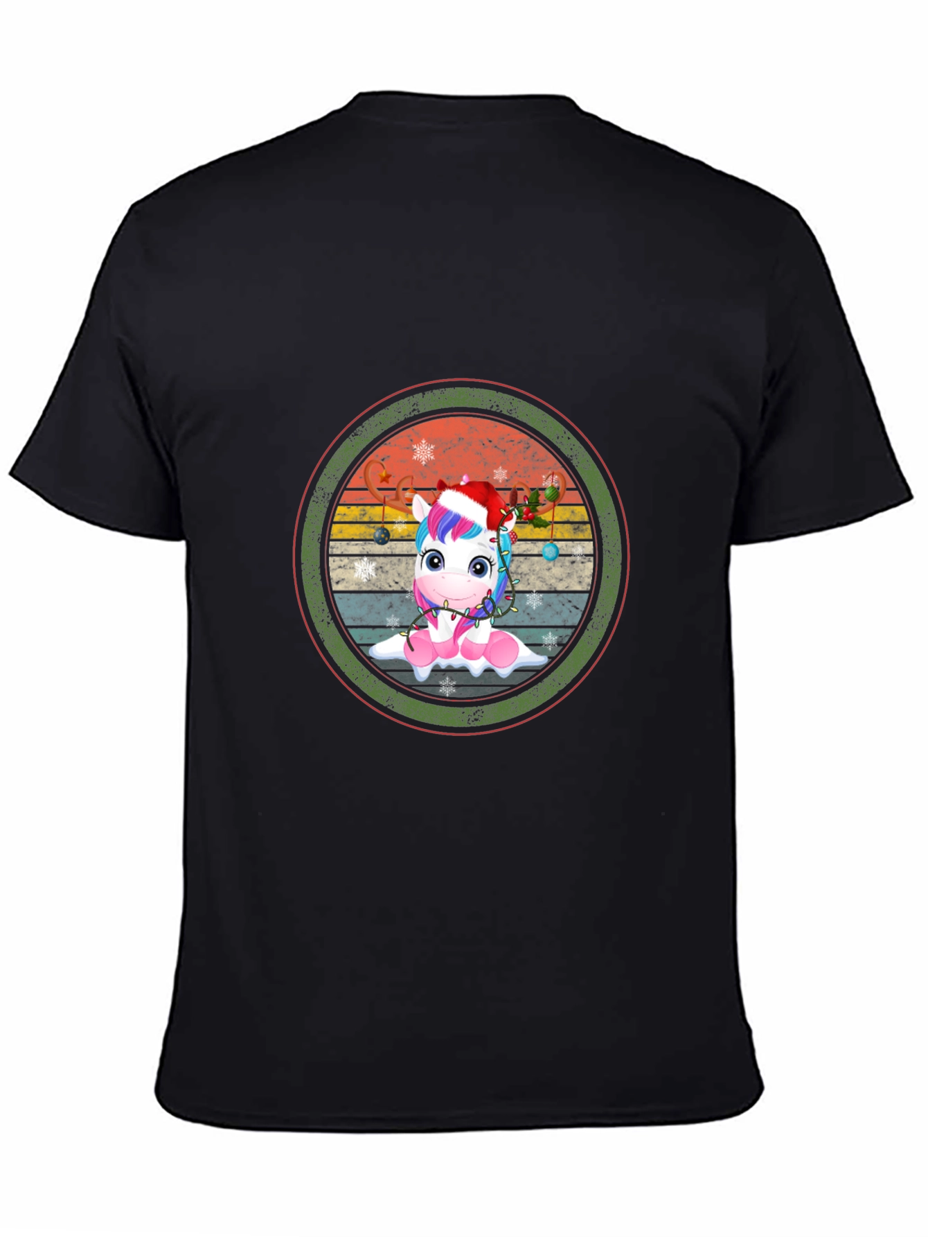 Black Festive Unicorn Graphic Tee - Black Cotton Blend view 4
