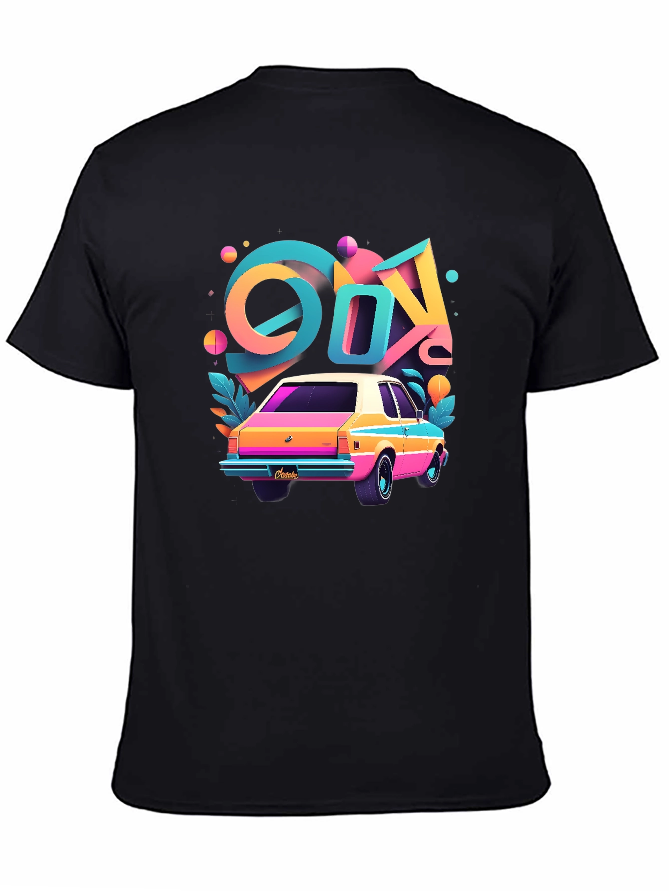 Black Retro 80s Car T-Shirt - Colorful Design view 4