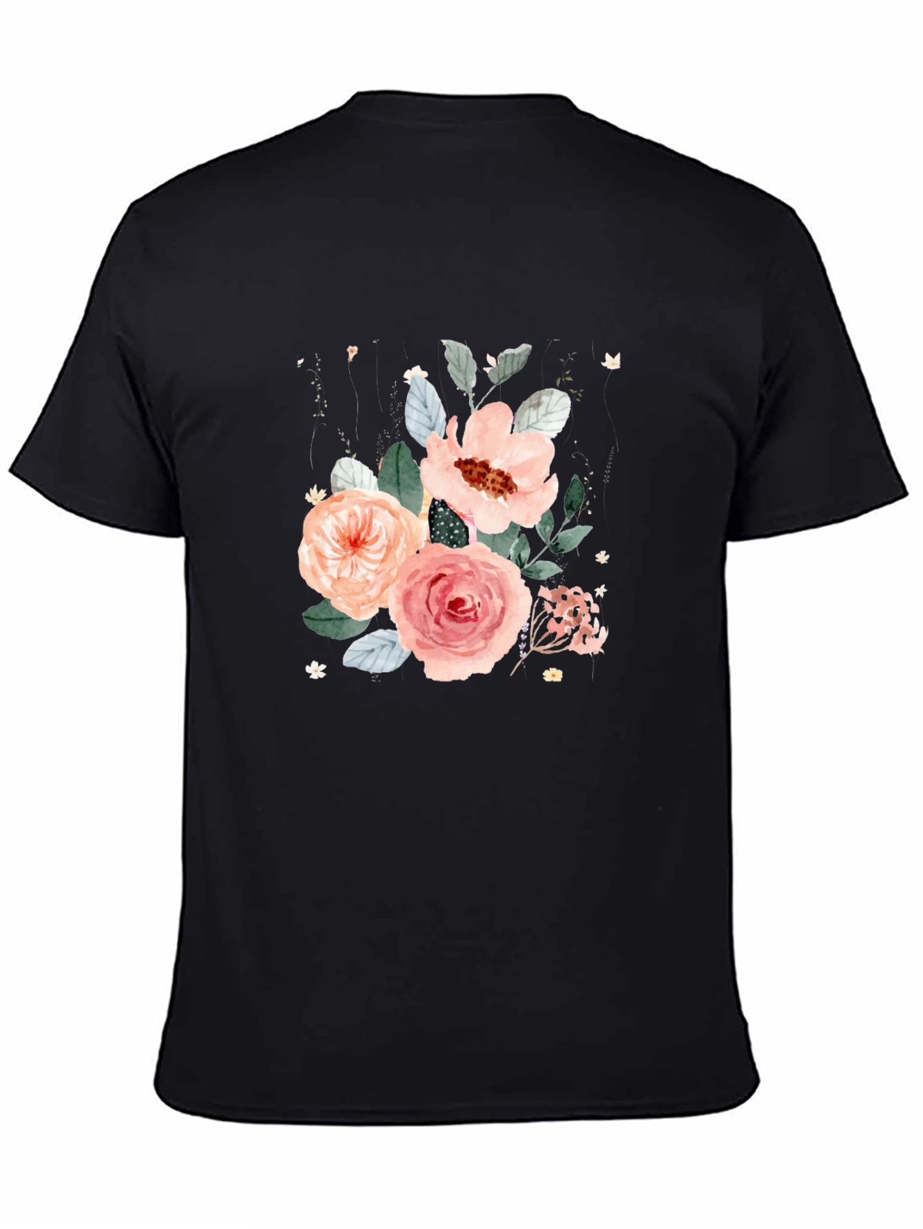 Black Floral Bouquet Black T-Shirt view 4