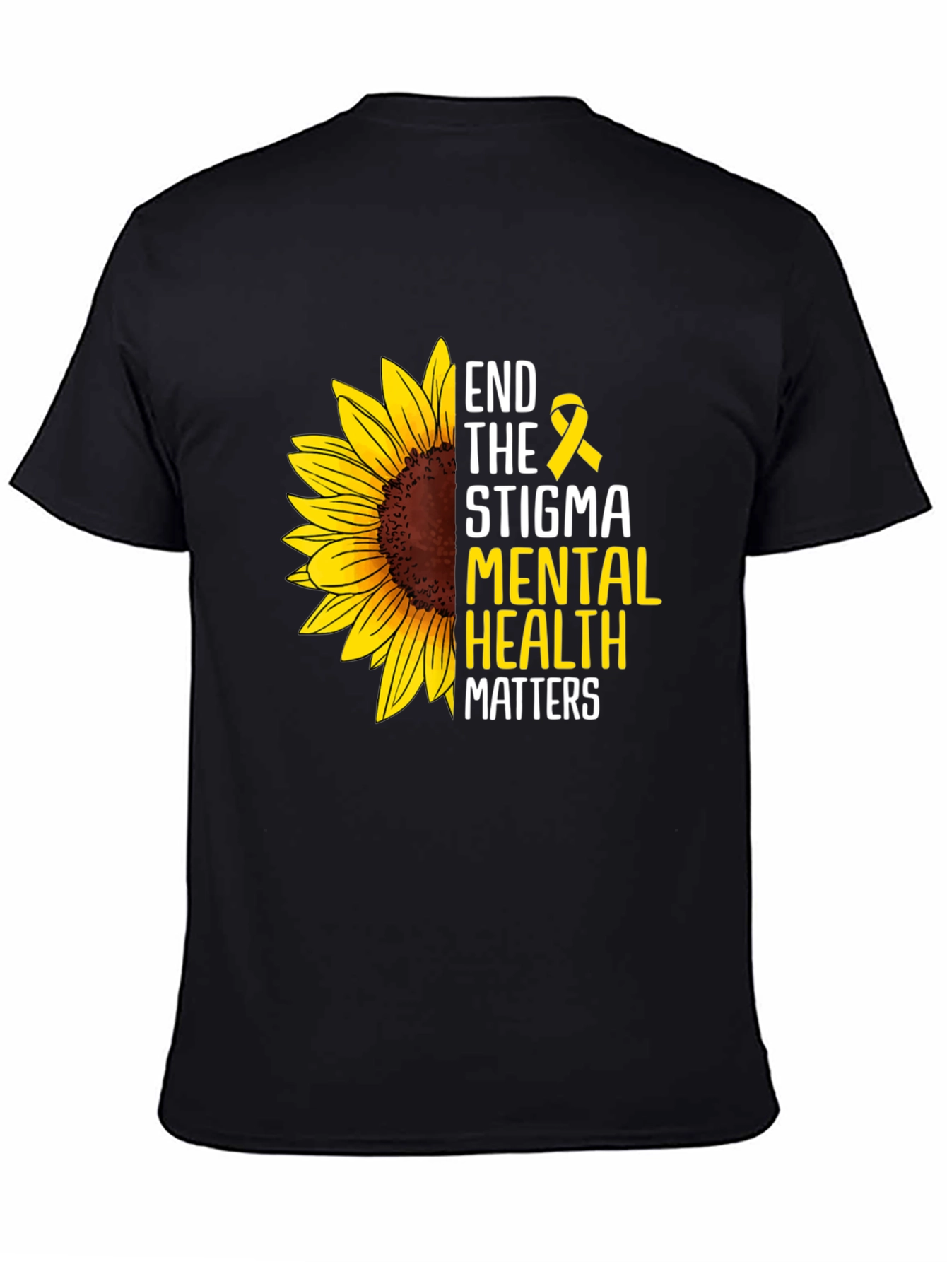 Black End the Stigma Mental Health Matters Sunflower T-Shirt view 4