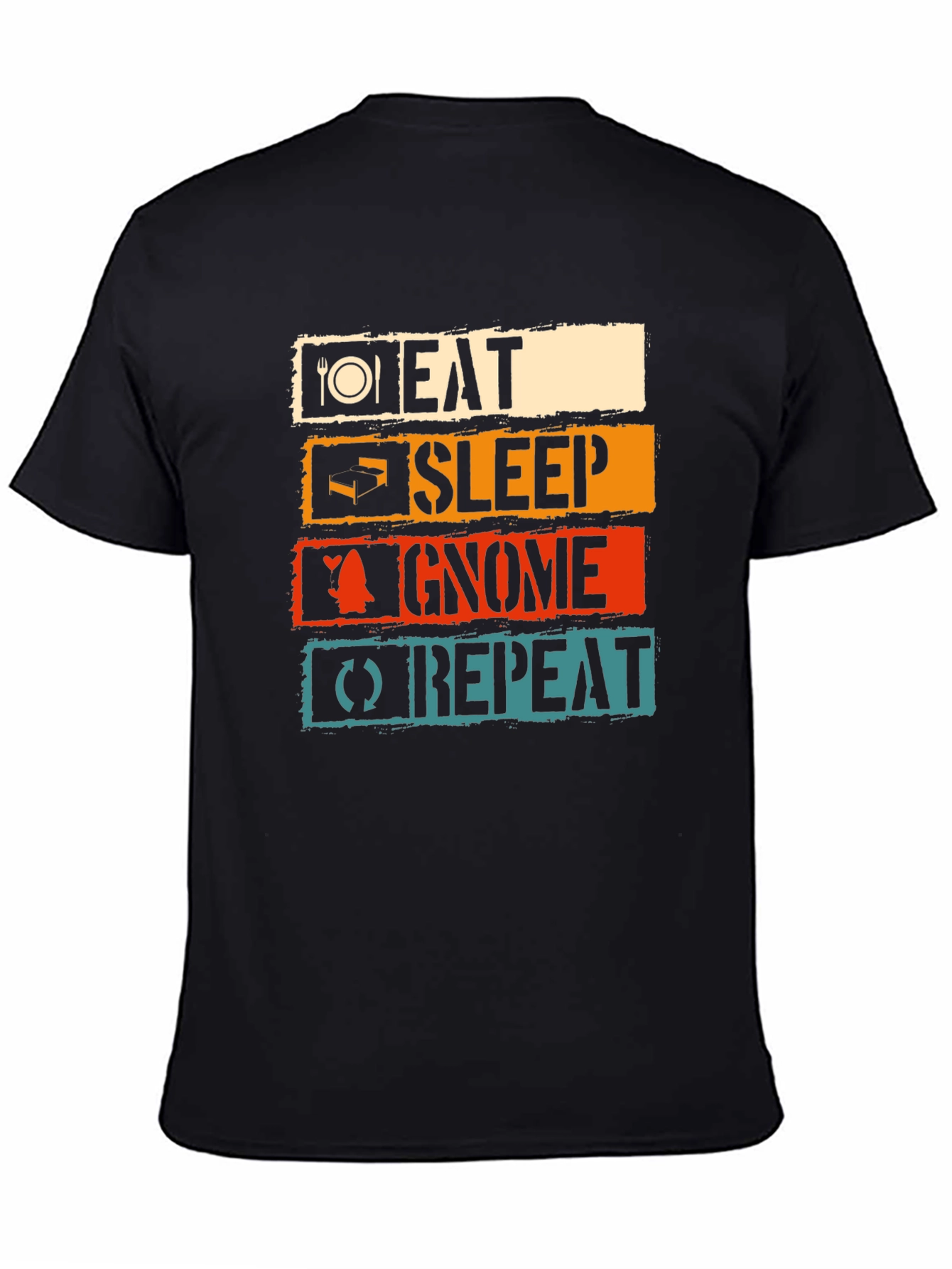 Black Eat Sleep Gnome Repeat Black T-Shirt view 4