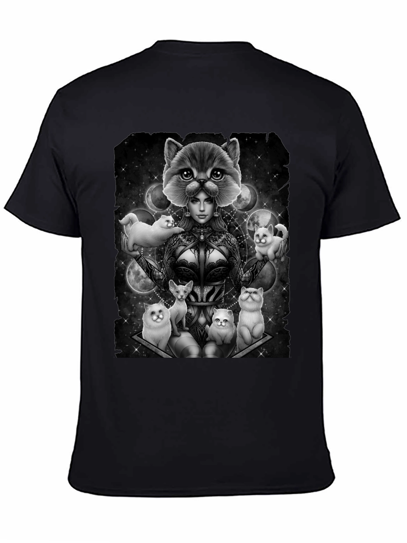 Black Mystic Cat Lady T-Shirt - Unique Graphic Tee view 4