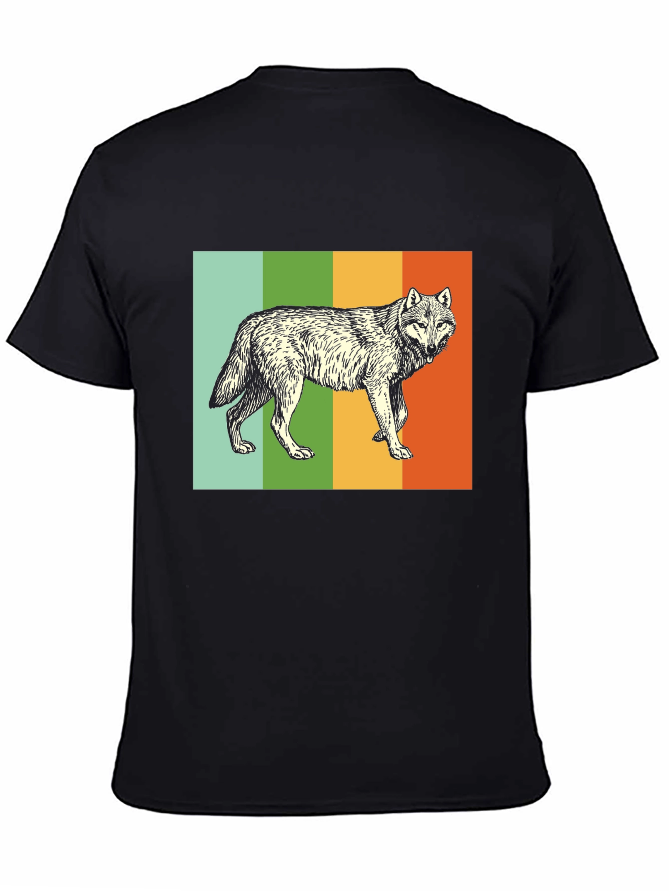 Black Retro Wolf Graphic Tee - Black Cotton Blend T-Shirt view 4