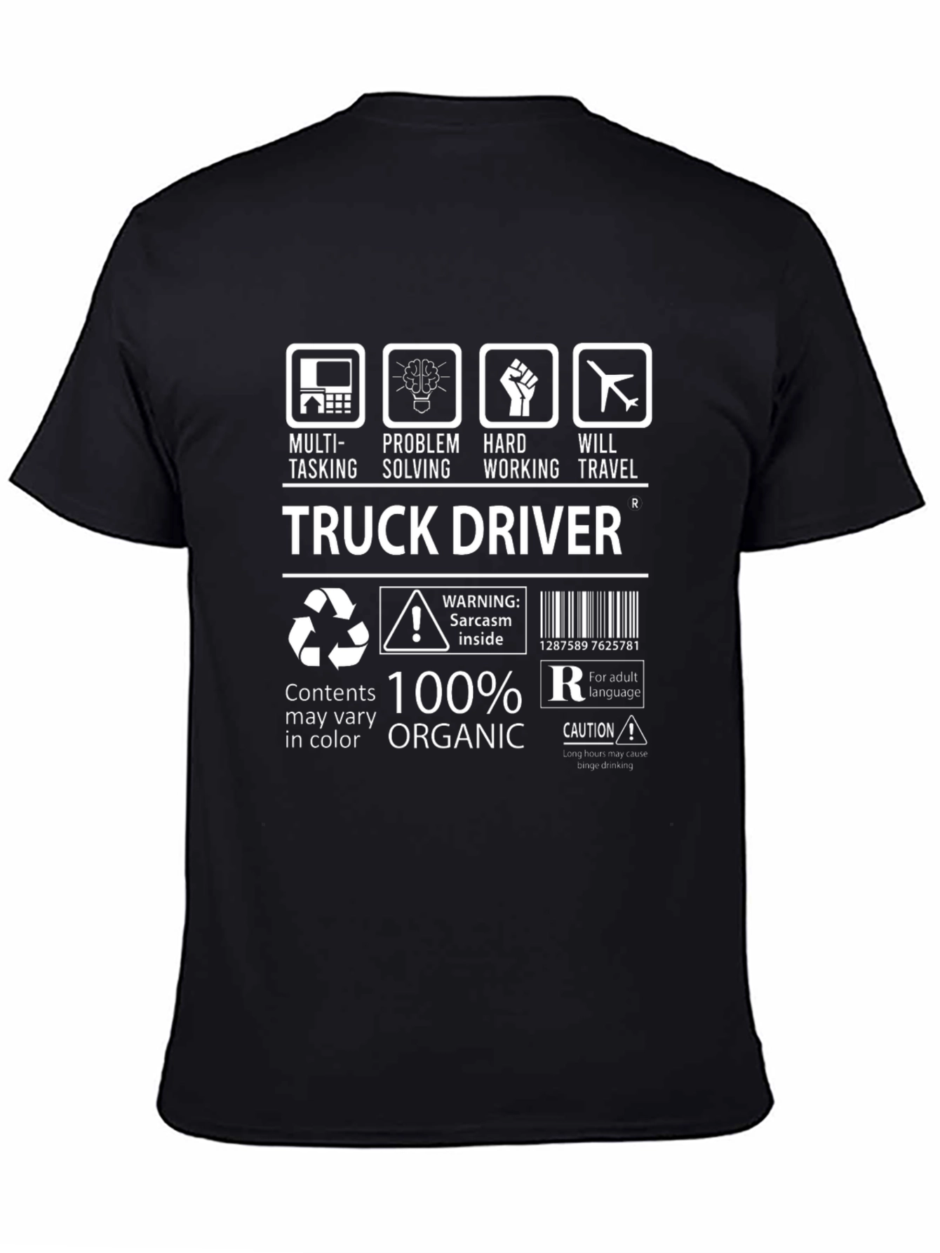 Black Truck Driver 100% Organic Graphic T-Shirt view 4