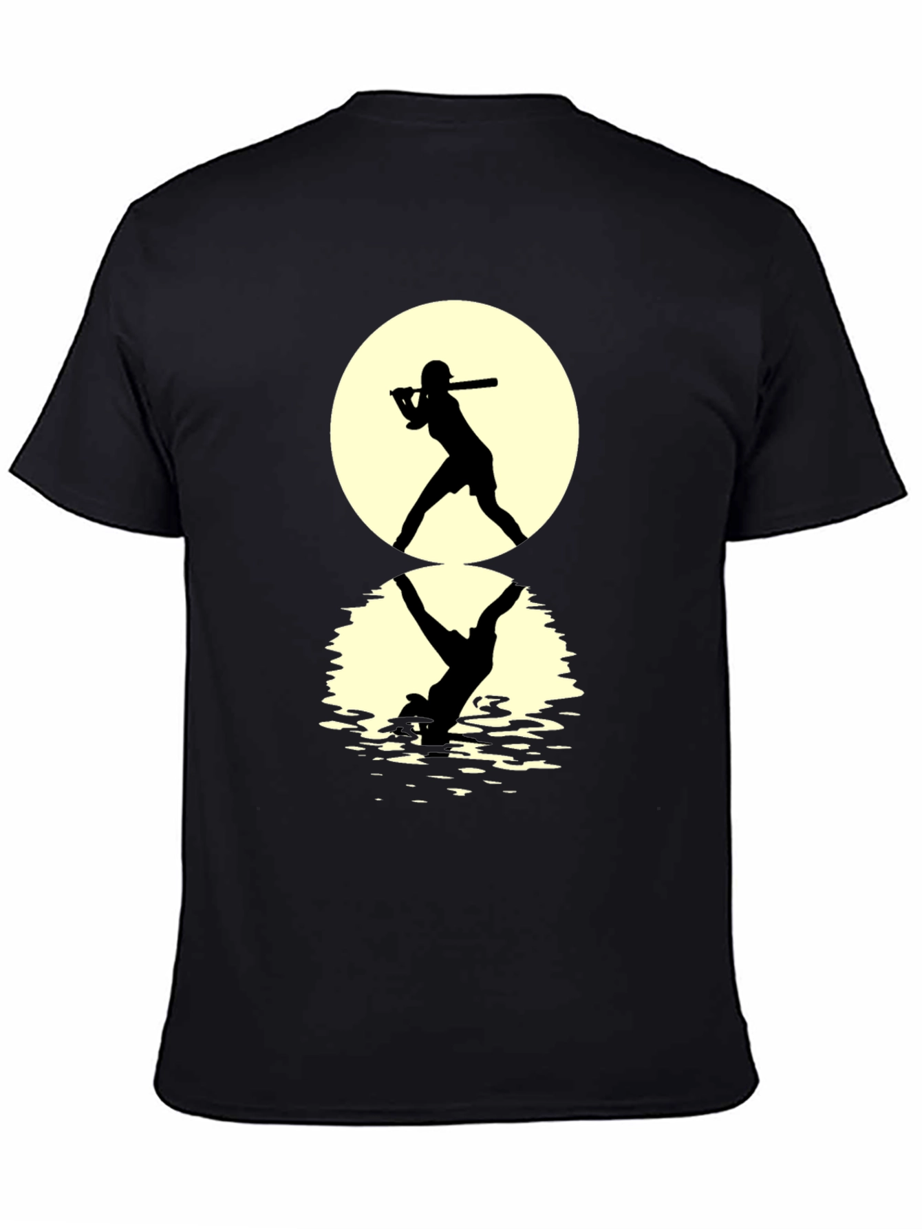 Black Baseball Silhouette T-Shirt: Moonlit Reflection Tee view 4
