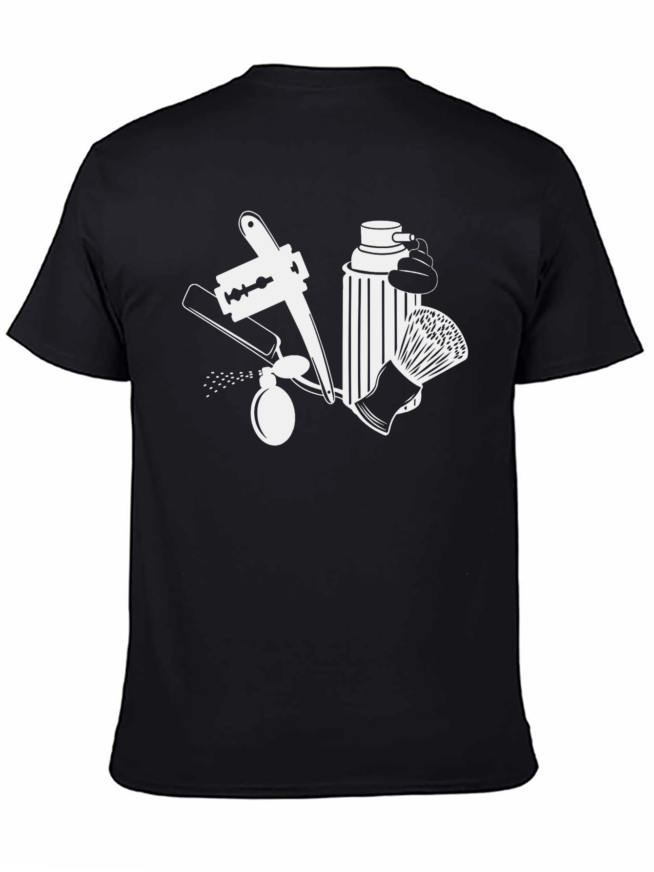 Black Barber Tools Graphic Tee - Classic Black Cotton T-Shirt view 4