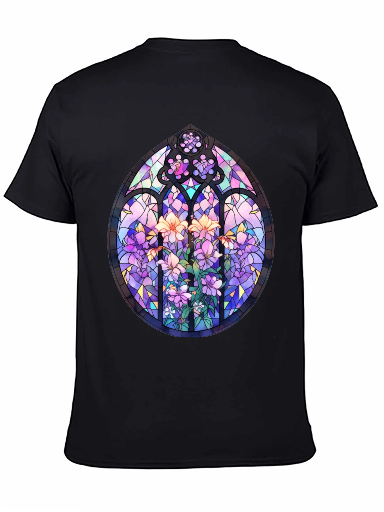 Black Stained Glass Floral T-Shirt - Artistic Men's Tee view 4