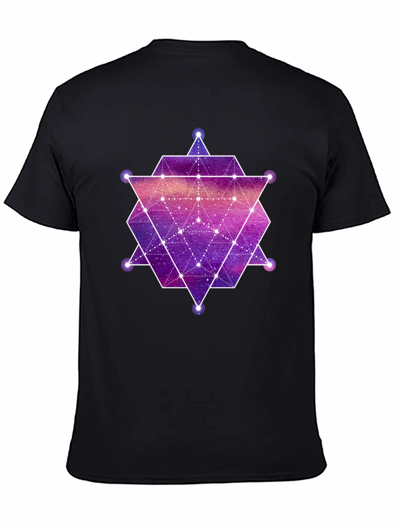 Black Geometric Galaxy Print Black T-Shirt view 4