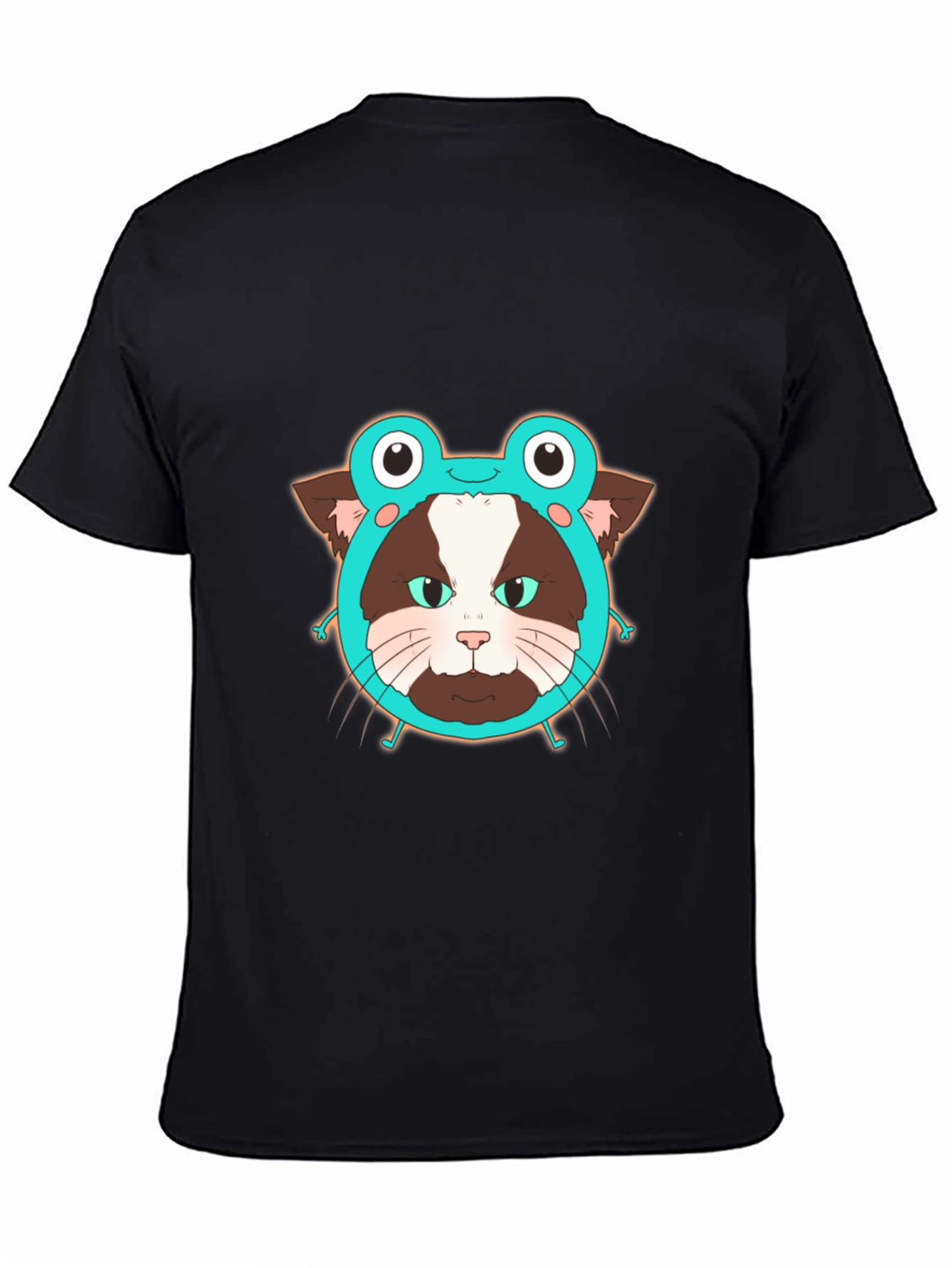 Black Funny Cat in Frog Hat Graphic Tee - Black view 4
