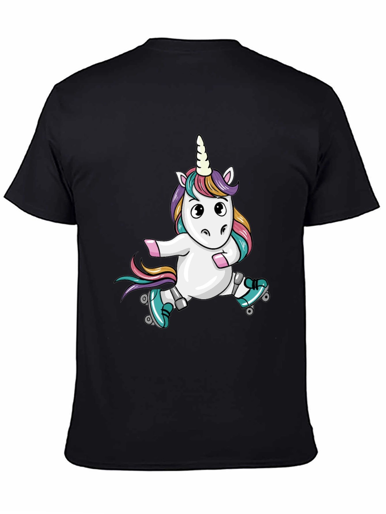 Black Unicorn Roller Skate Black T-Shirt view 4
