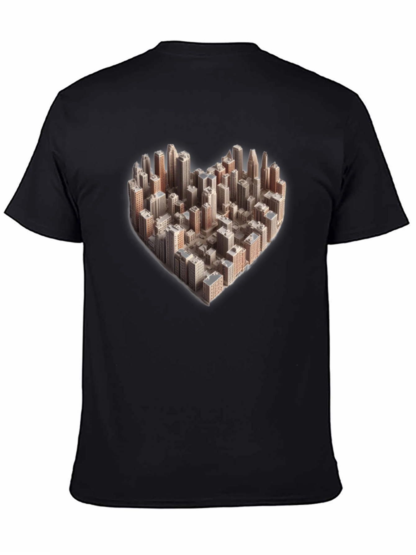 Black Heart Shaped Cityscape Graphic Tee - Urban Love T-Shirt view 4