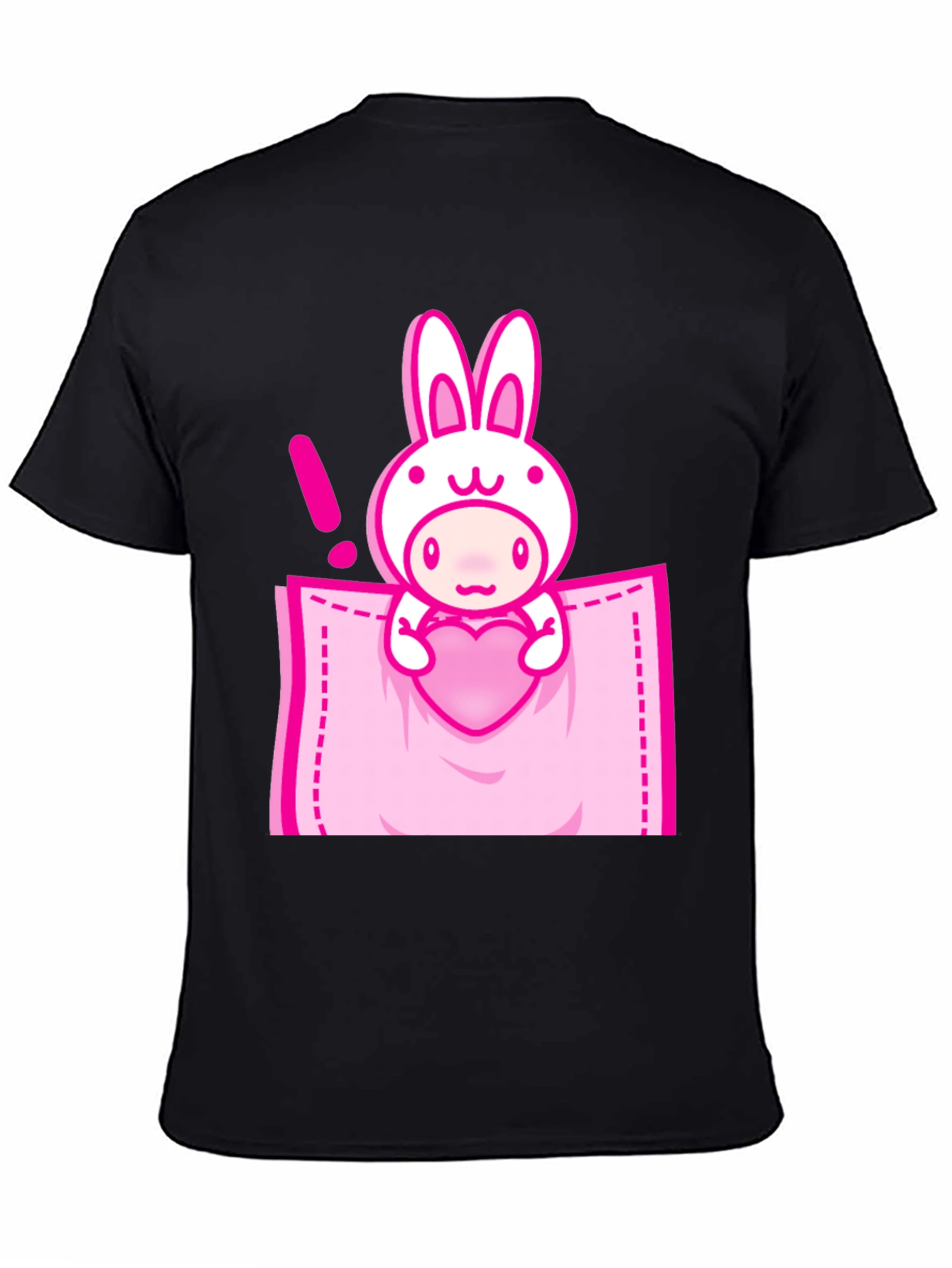 Black Cute Cartoon Rabbit Pocket T-Shirt view 4