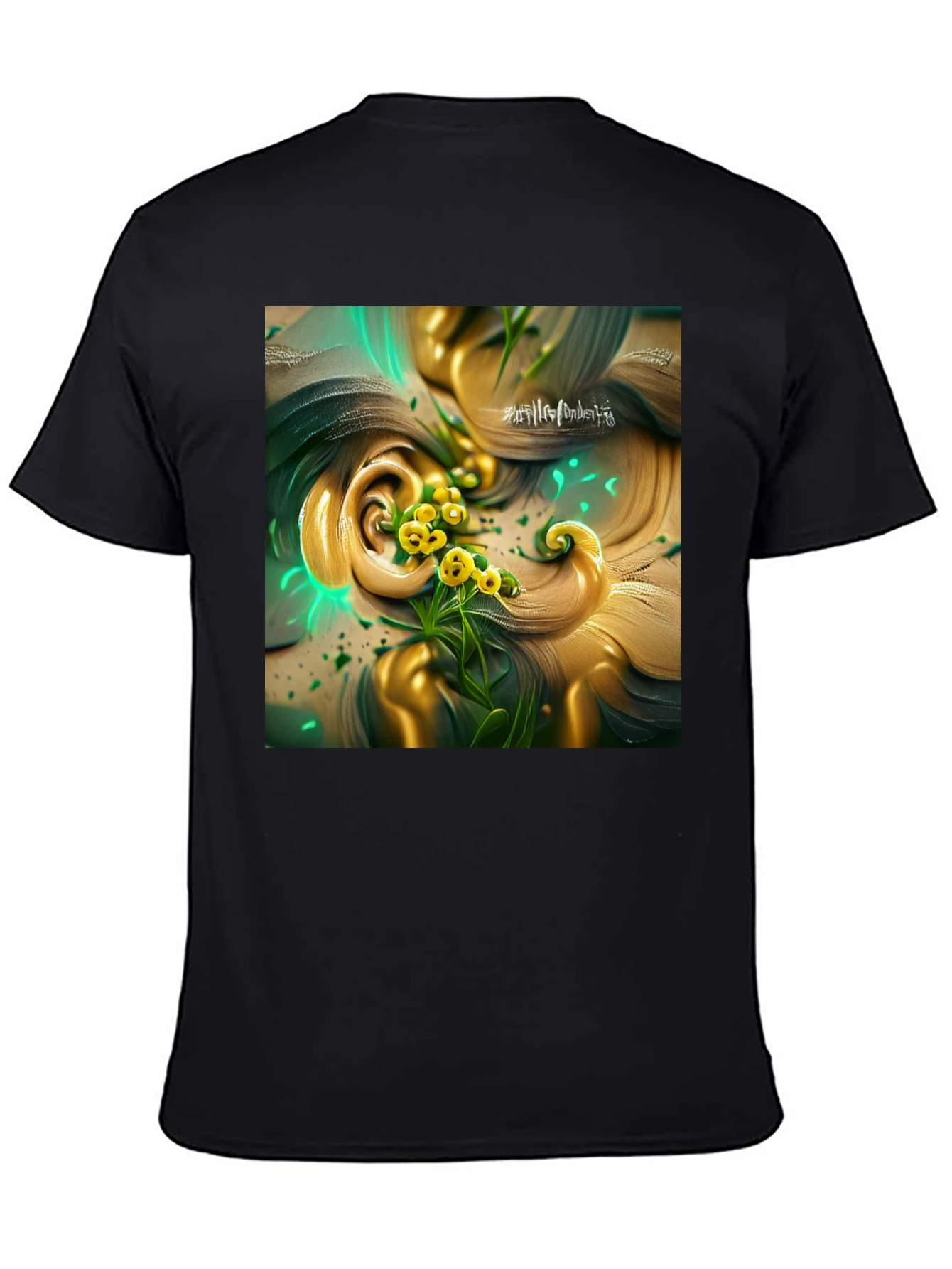 Black Black T-Shirt with Artistic Floral Design view 4